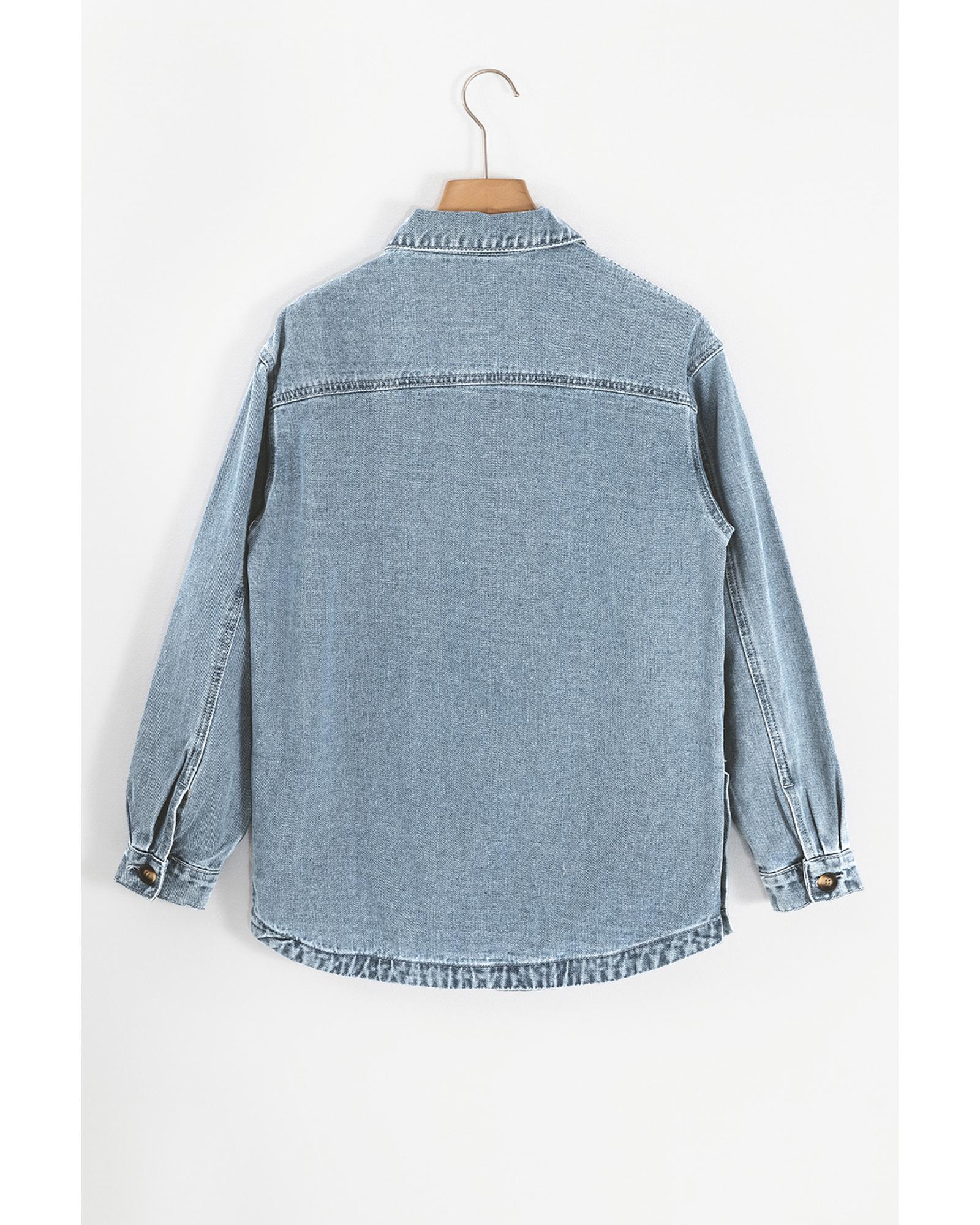 Dusk Blue Slit Buttons Pocketed Denim Jacket - S