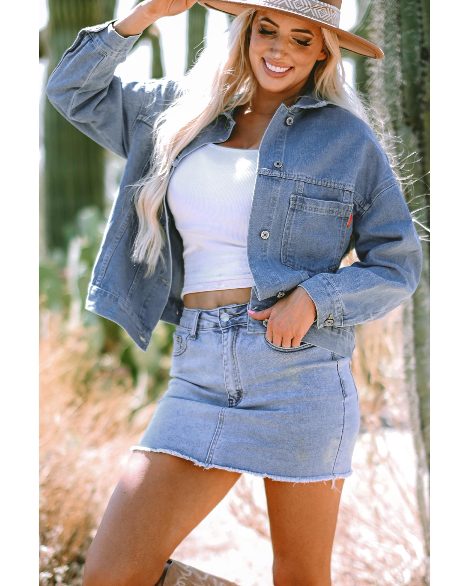 Wild Wind Washed Oversize Pocketed Denim Jacket - S