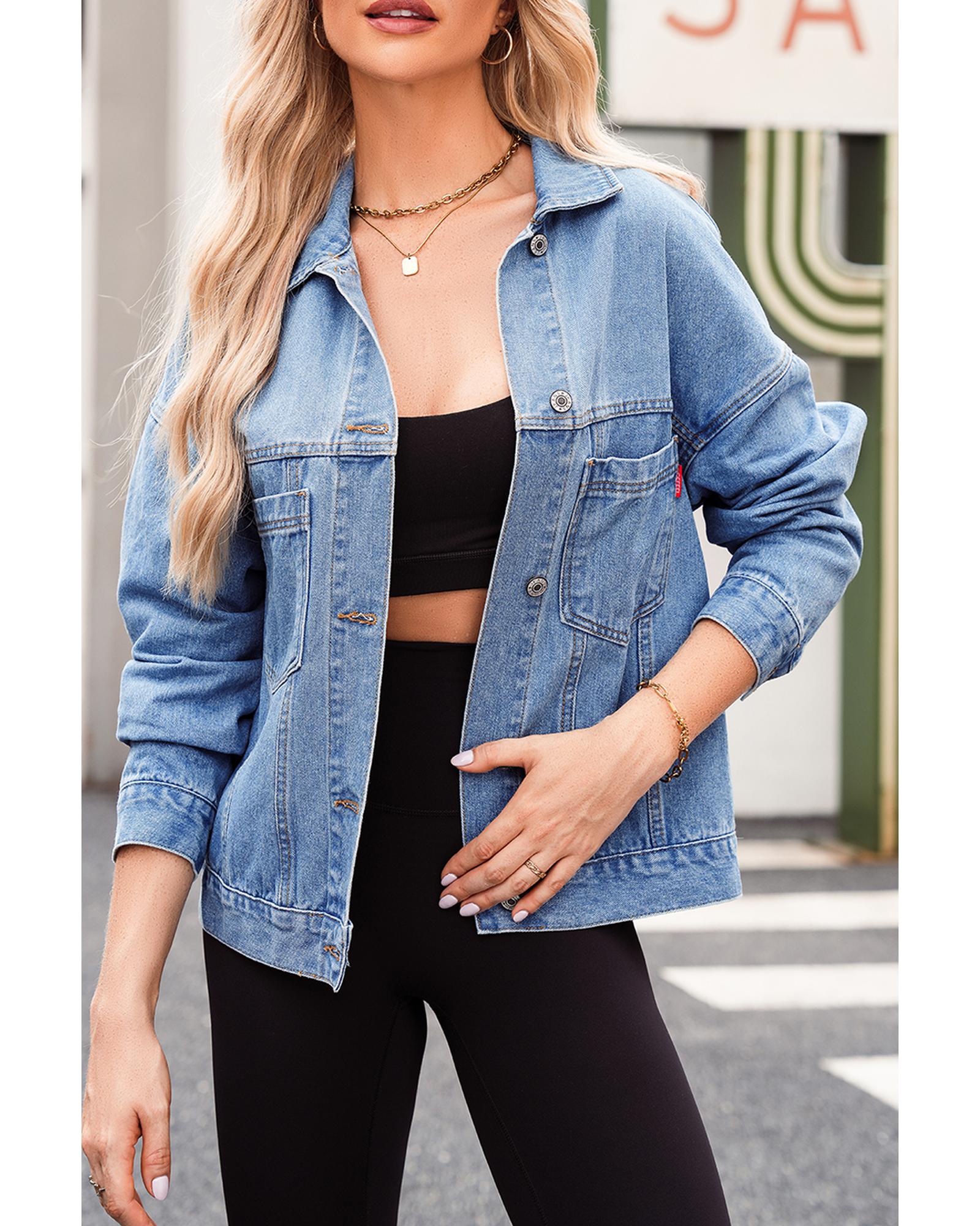 Wild Wind Washed Oversize Pocketed Denim Jacket - S