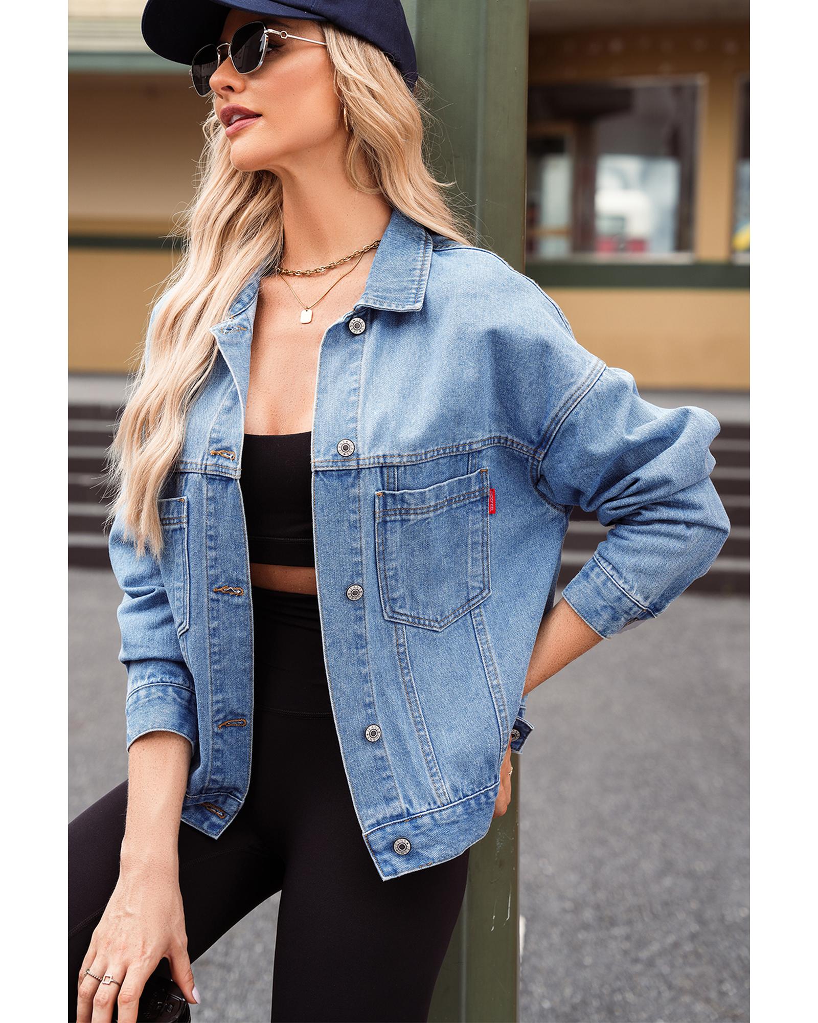 Wild Wind Washed Oversize Pocketed Denim Jacket - S