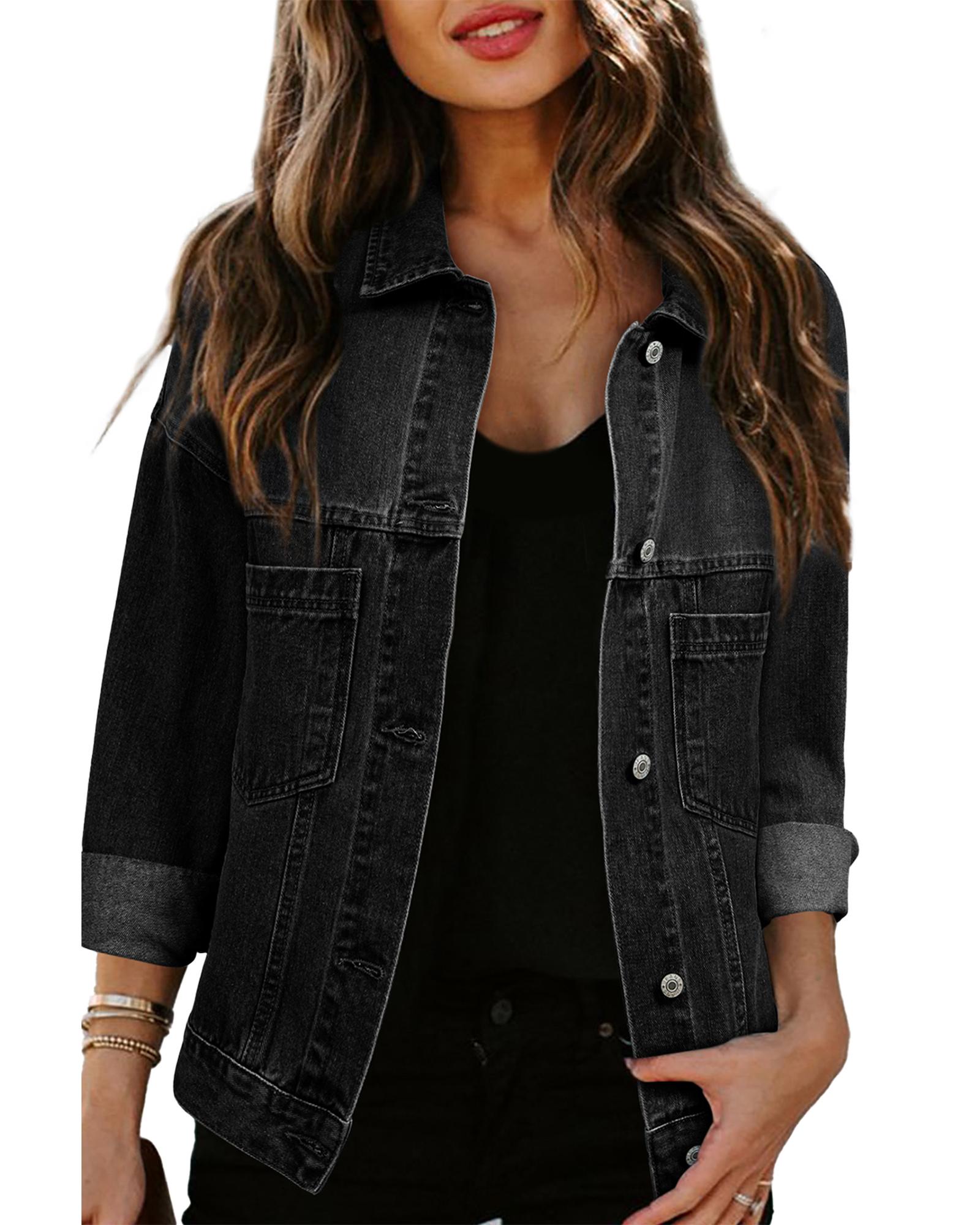 Black Washed Oversize Pocketed Denim Jacket - 2XL