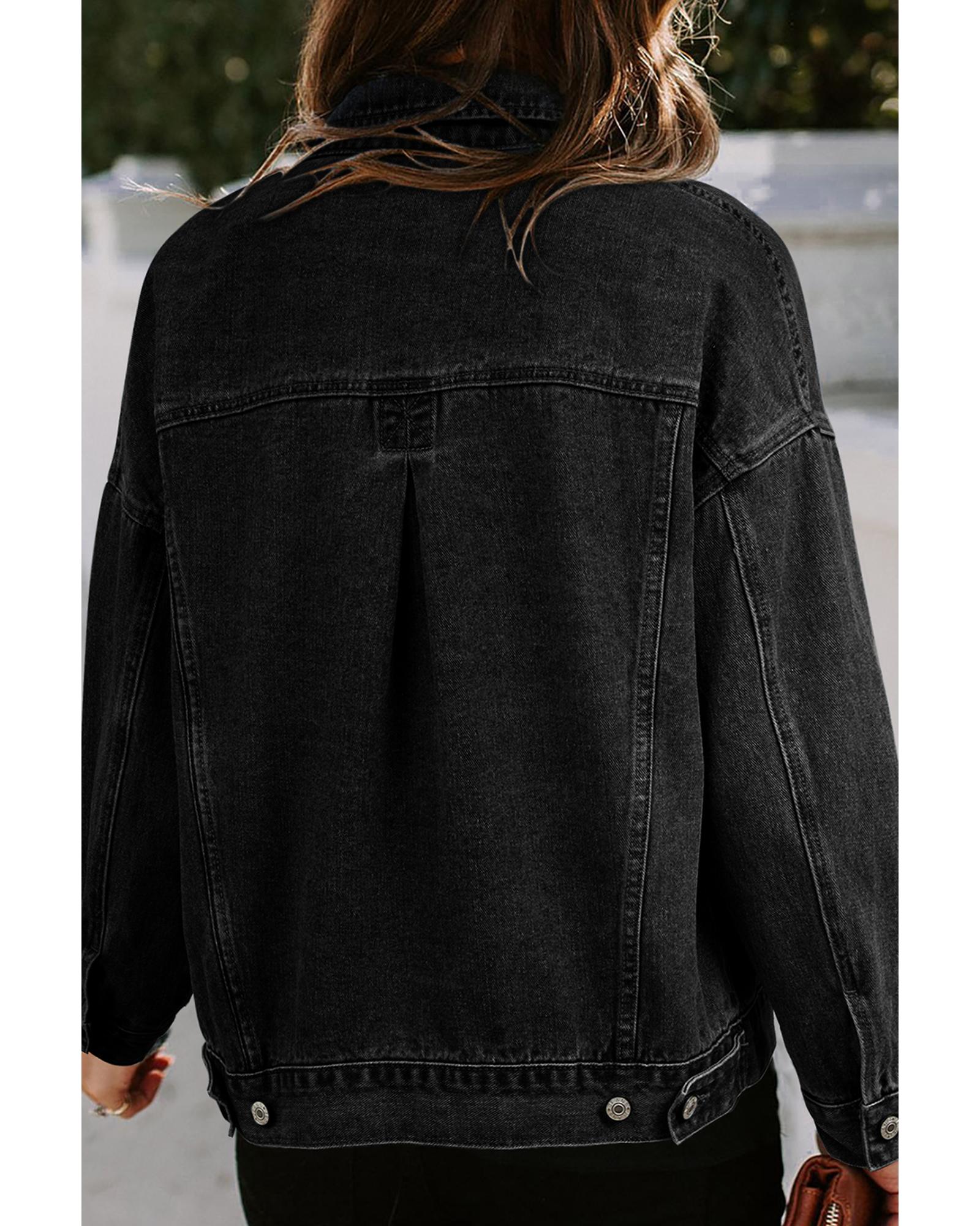 Black Washed Oversize Pocketed Denim Jacket - L