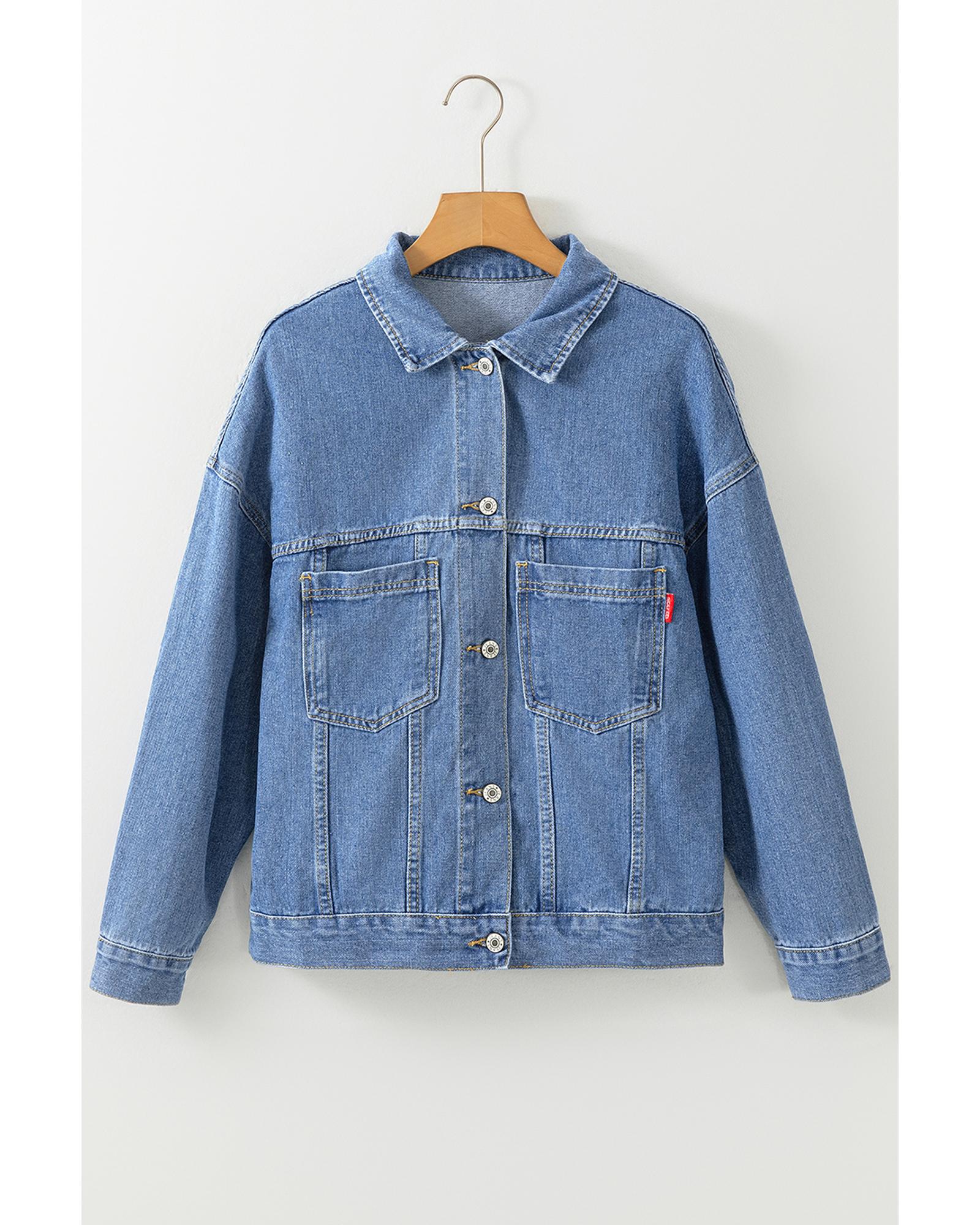 Light Blue Washed Oversize Pocketed Denim Jacket - S