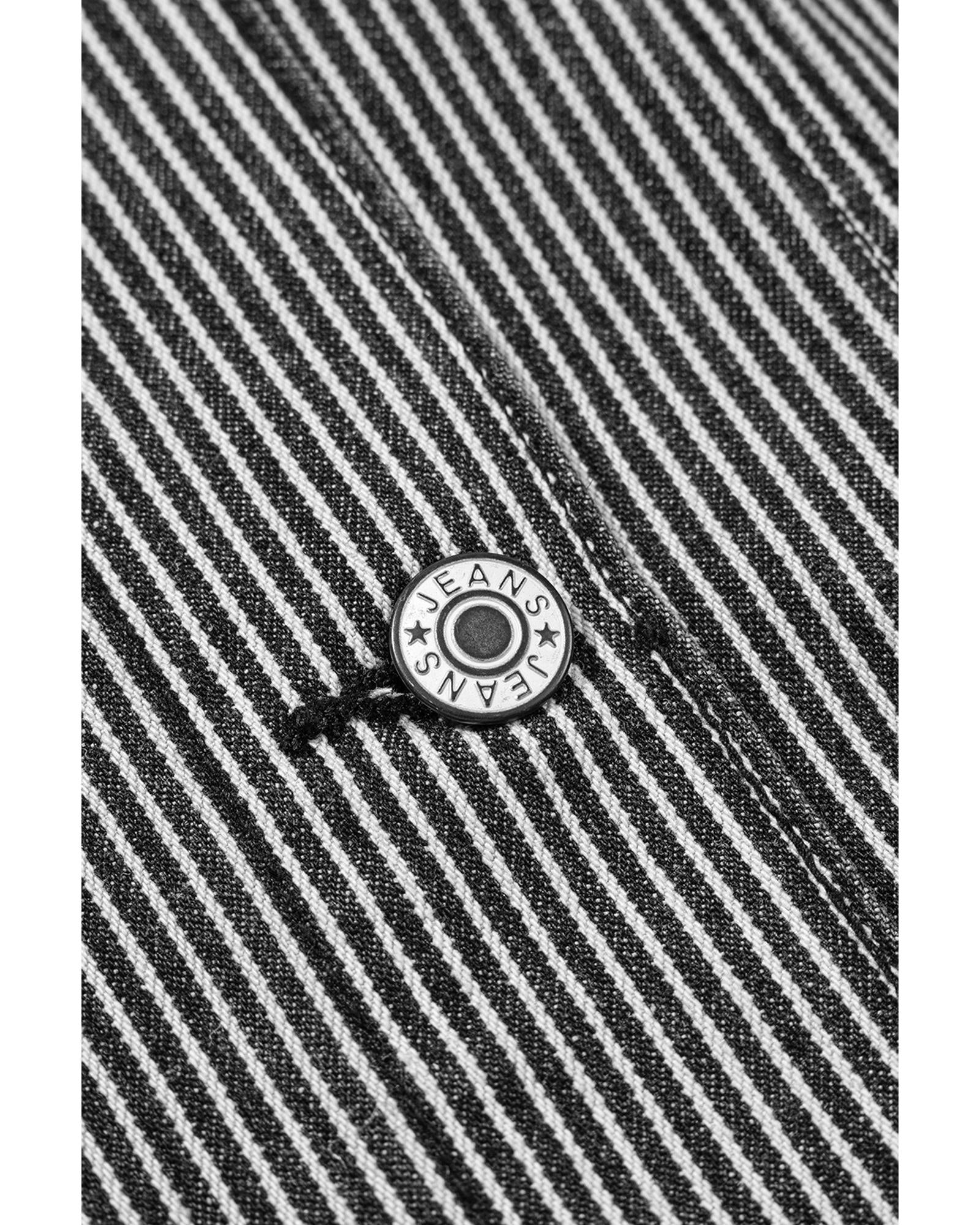 Blue Stripe Washed Oversize Pocketed Denim Jacket - L