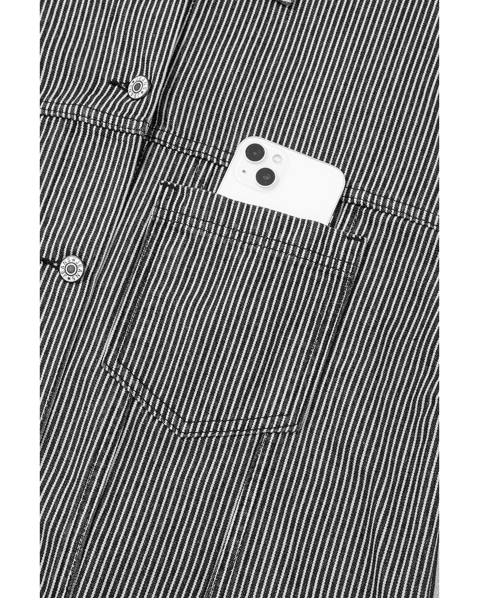 Blue Stripe Washed Oversize Pocketed Denim Jacket - XL