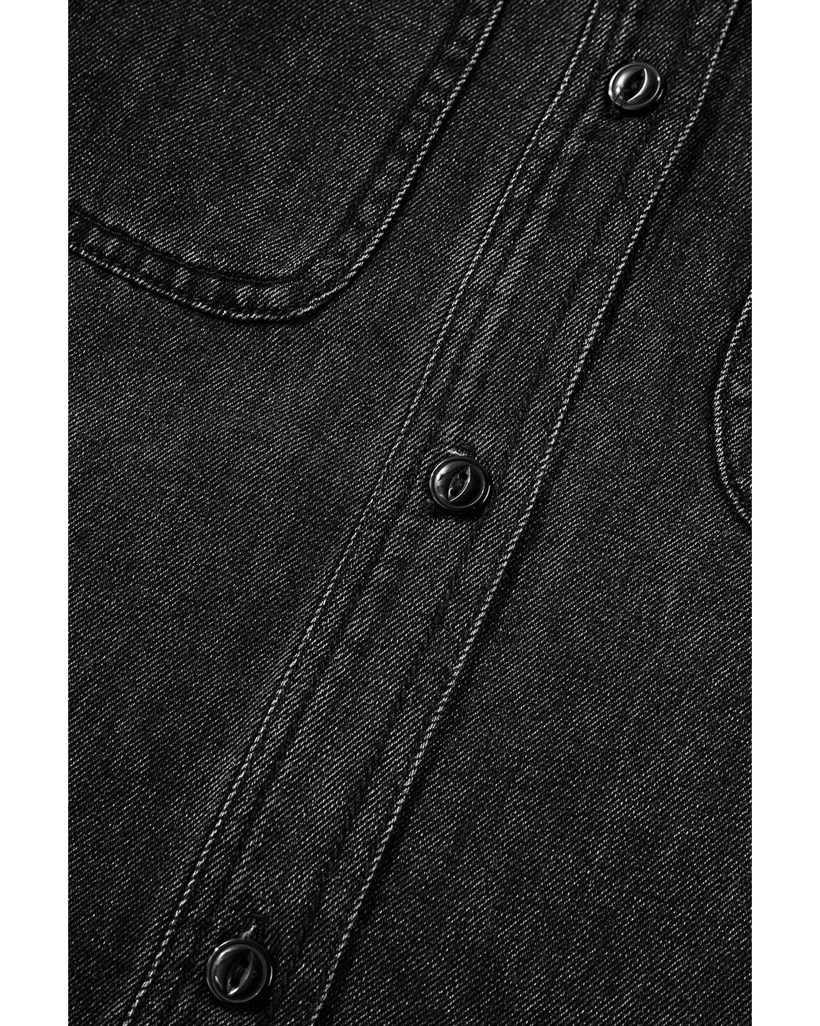 Black Flap Pocket Buttons Collared Jean Jacket - M