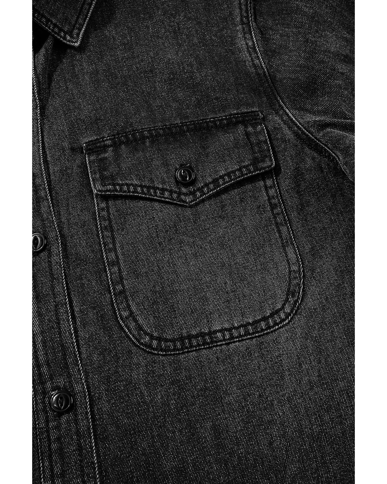 Black Flap Pocket Buttons Collared Jean Jacket - S