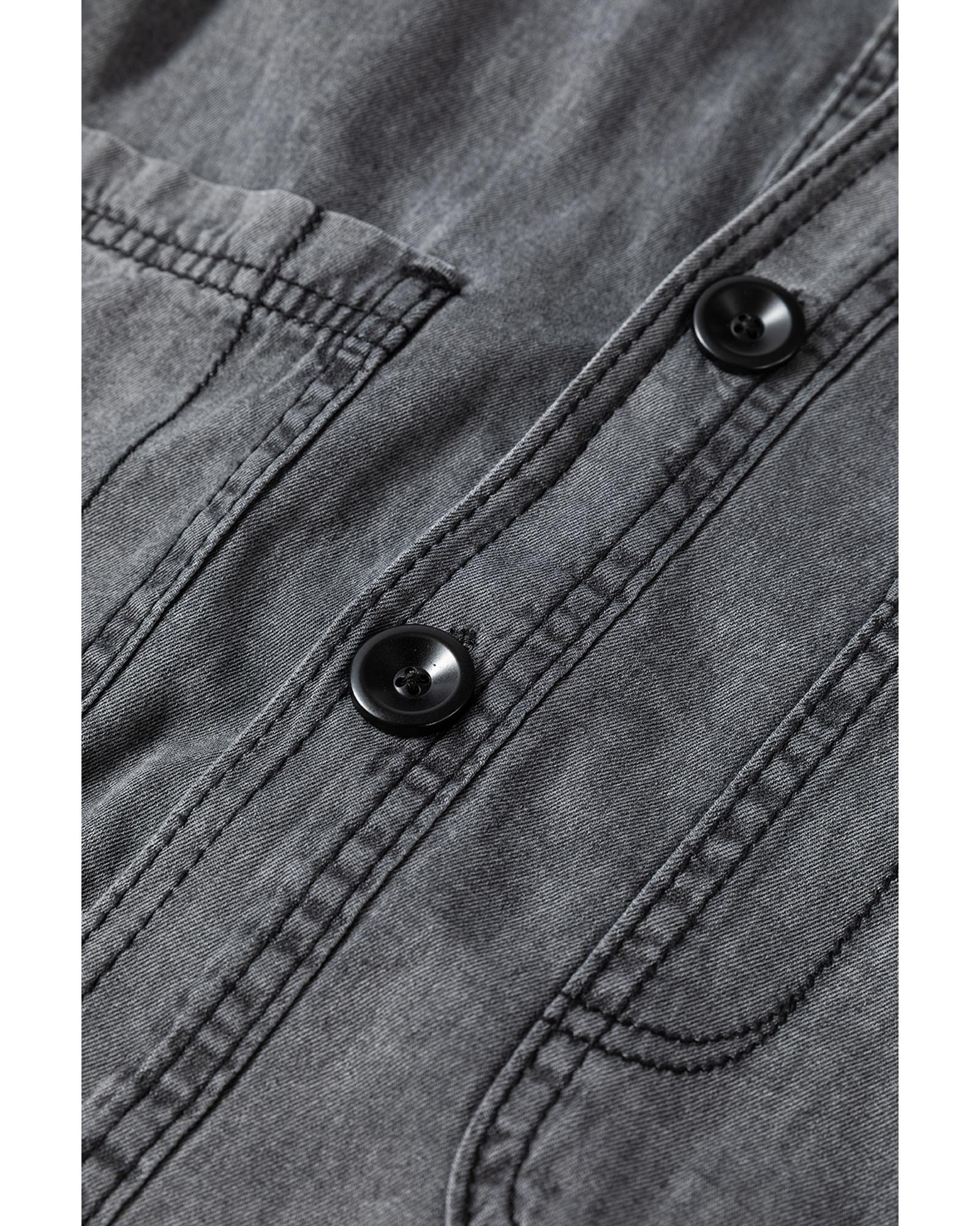 Medium Grey Mineral Wash Patched Pocket Split Denim Jacket - M