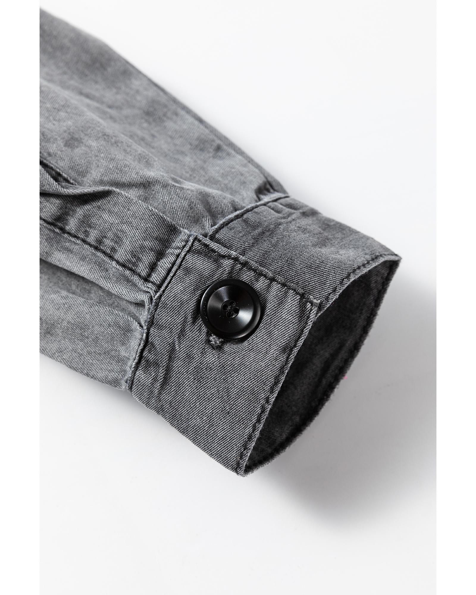 Medium Grey Mineral Wash Patched Pocket Split Denim Jacket - S