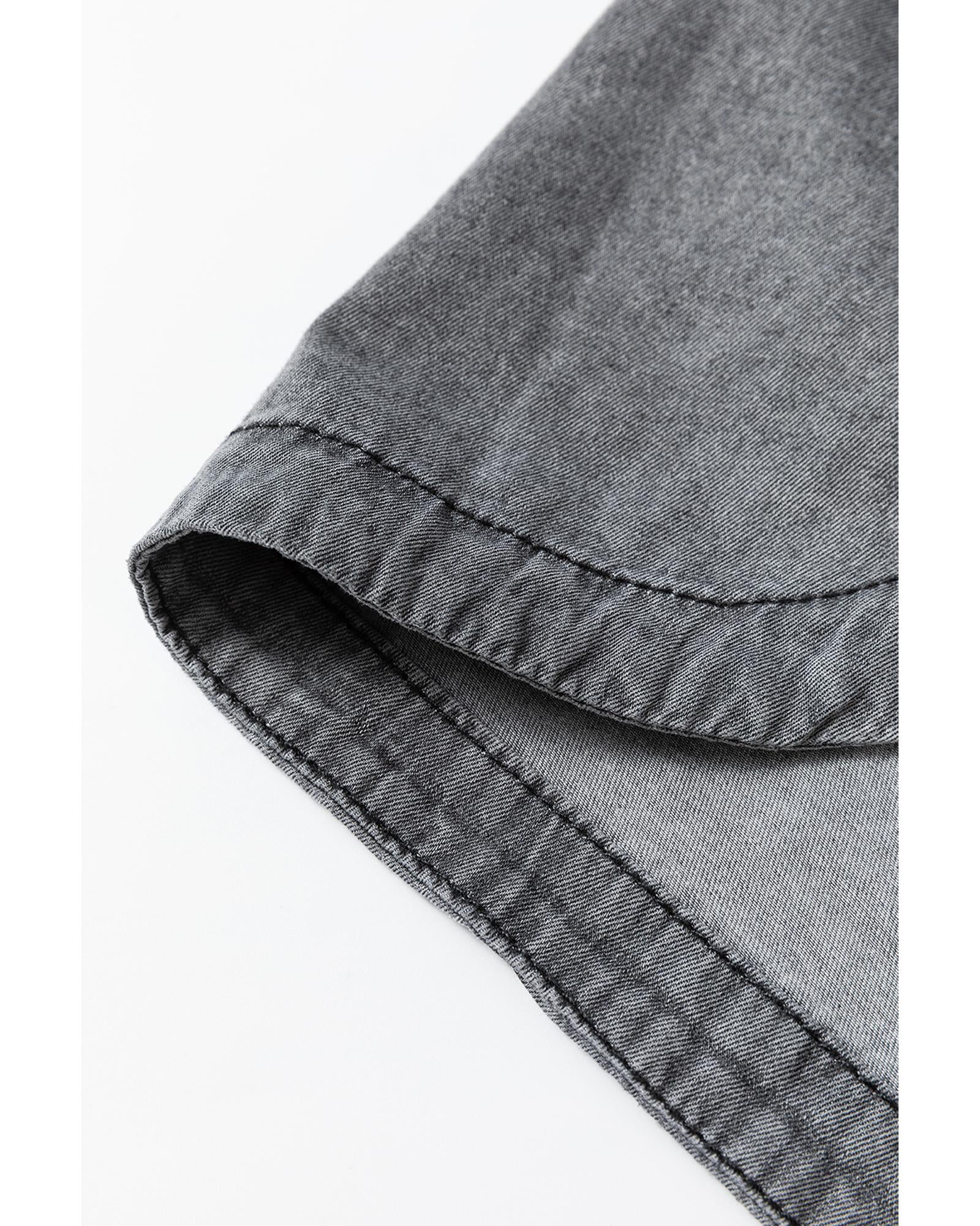 Medium Grey Mineral Wash Patched Pocket Split Denim Jacket - S