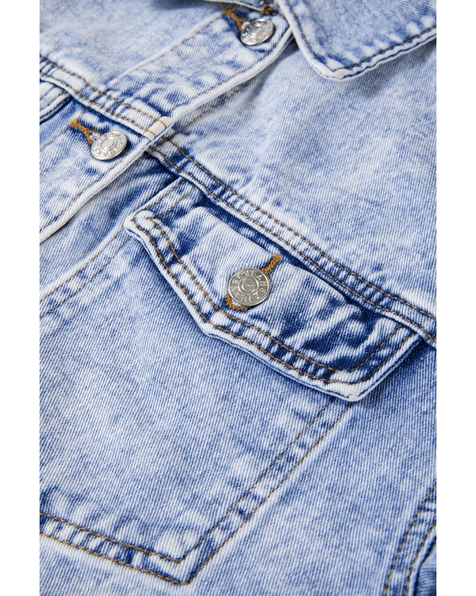 Beau Blue Vintage Washed Flap Pockets Denim Jacket - L