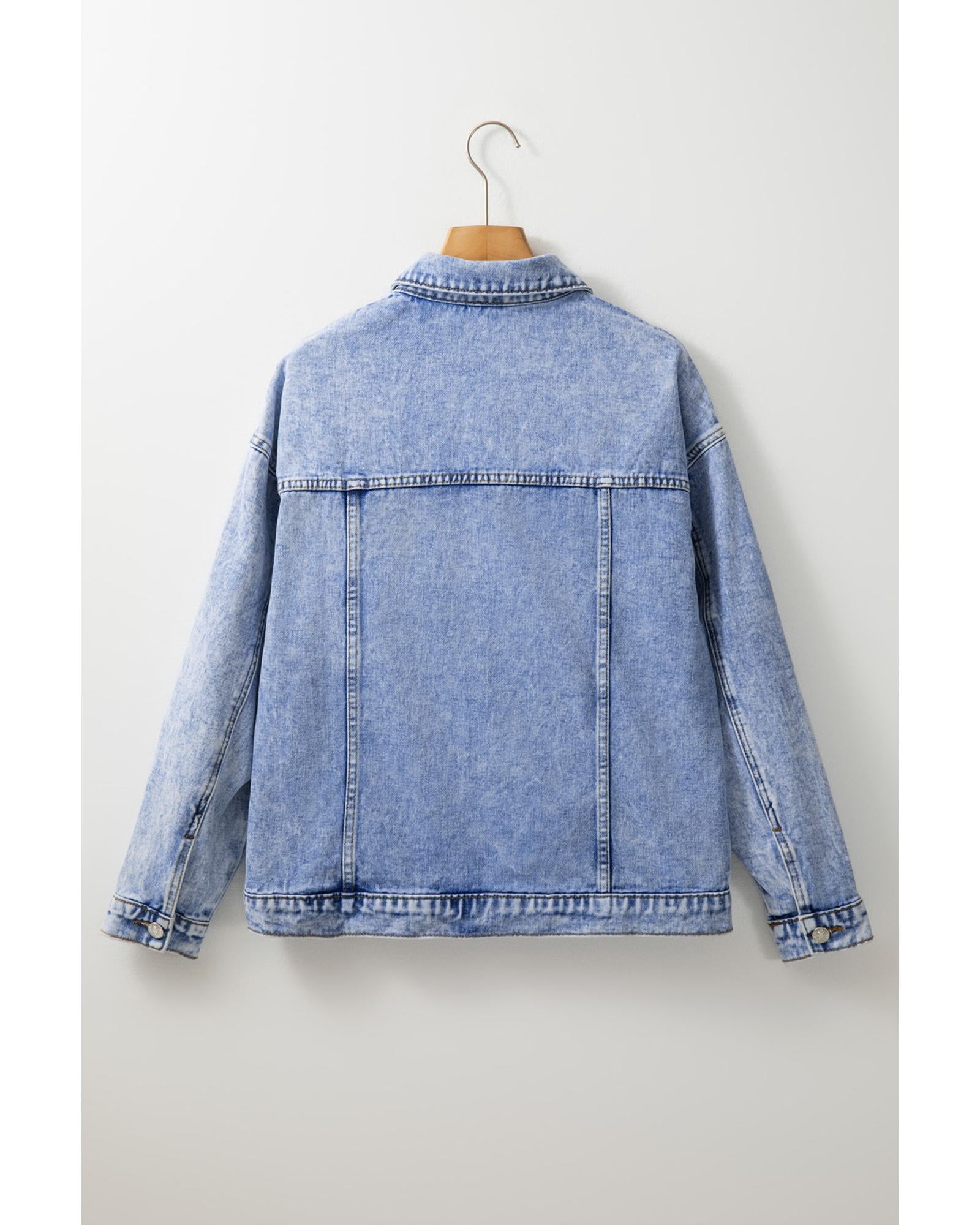 Beau Blue Vintage Washed Flap Pockets Denim Jacket - XL