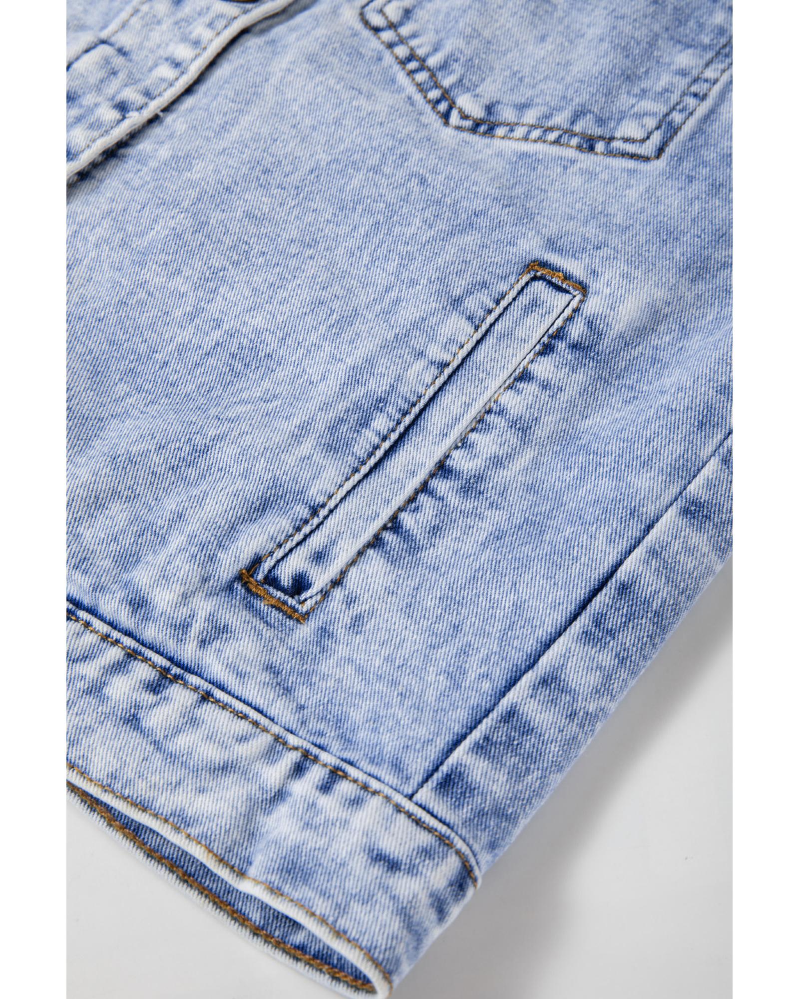 Beau Blue Vintage Washed Flap Pockets Denim Jacket - XL