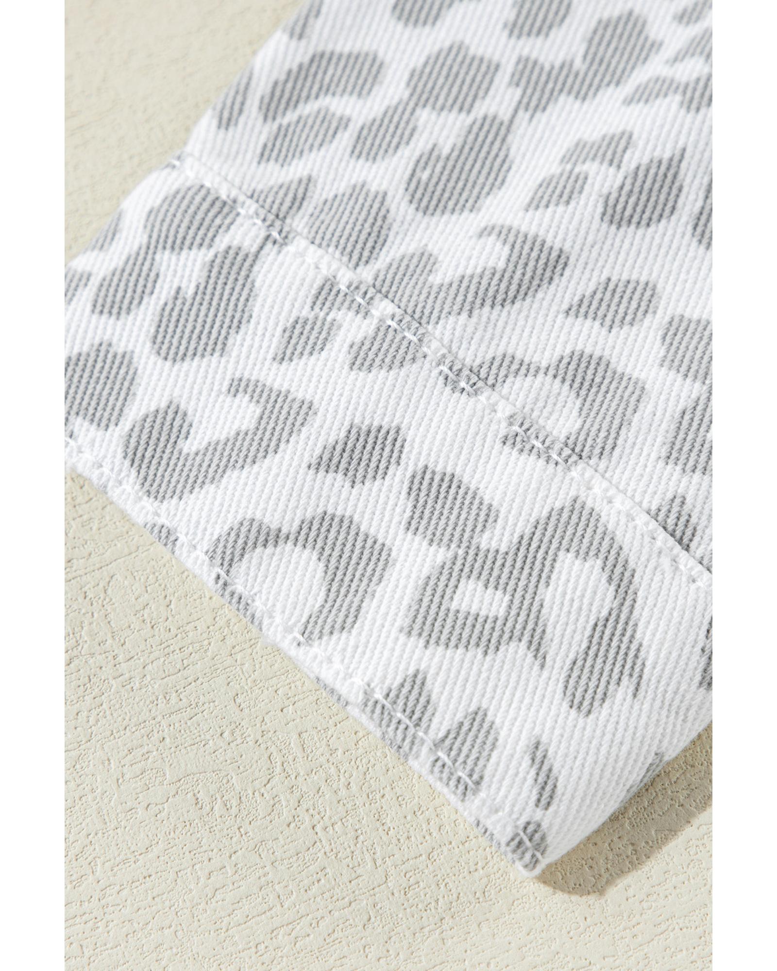 White Leopard Printed Flap Pocket Denim Jacket - M