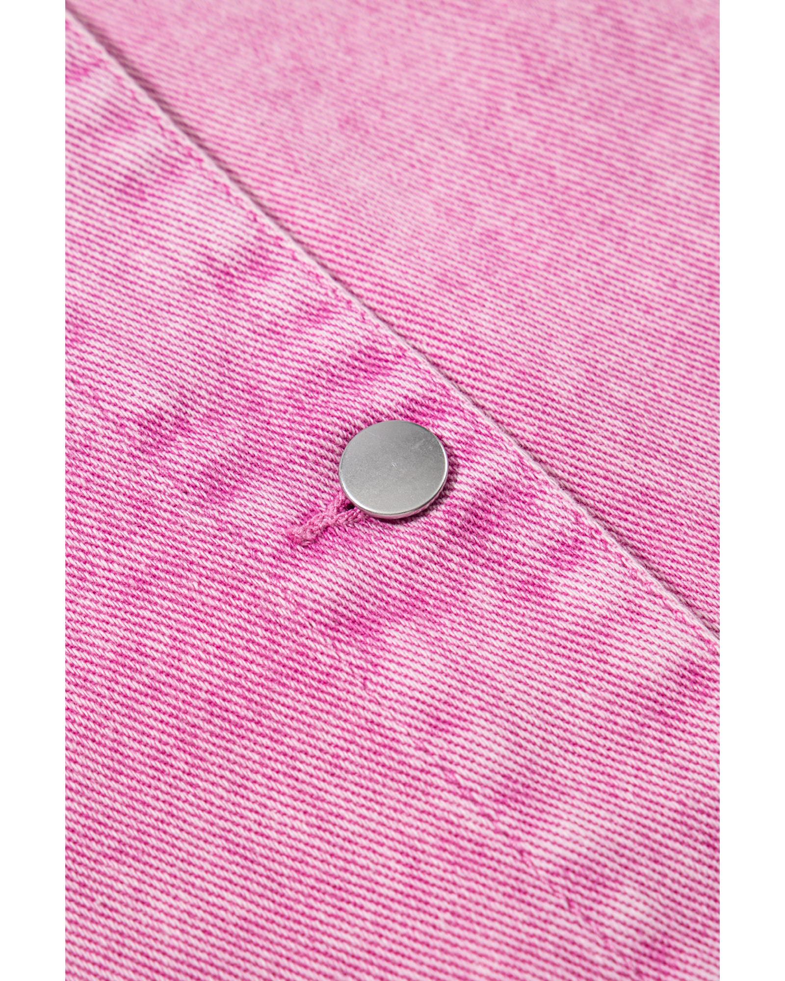 Pink Lace Patchwork Distressed Buttoned Denim Jacket - M