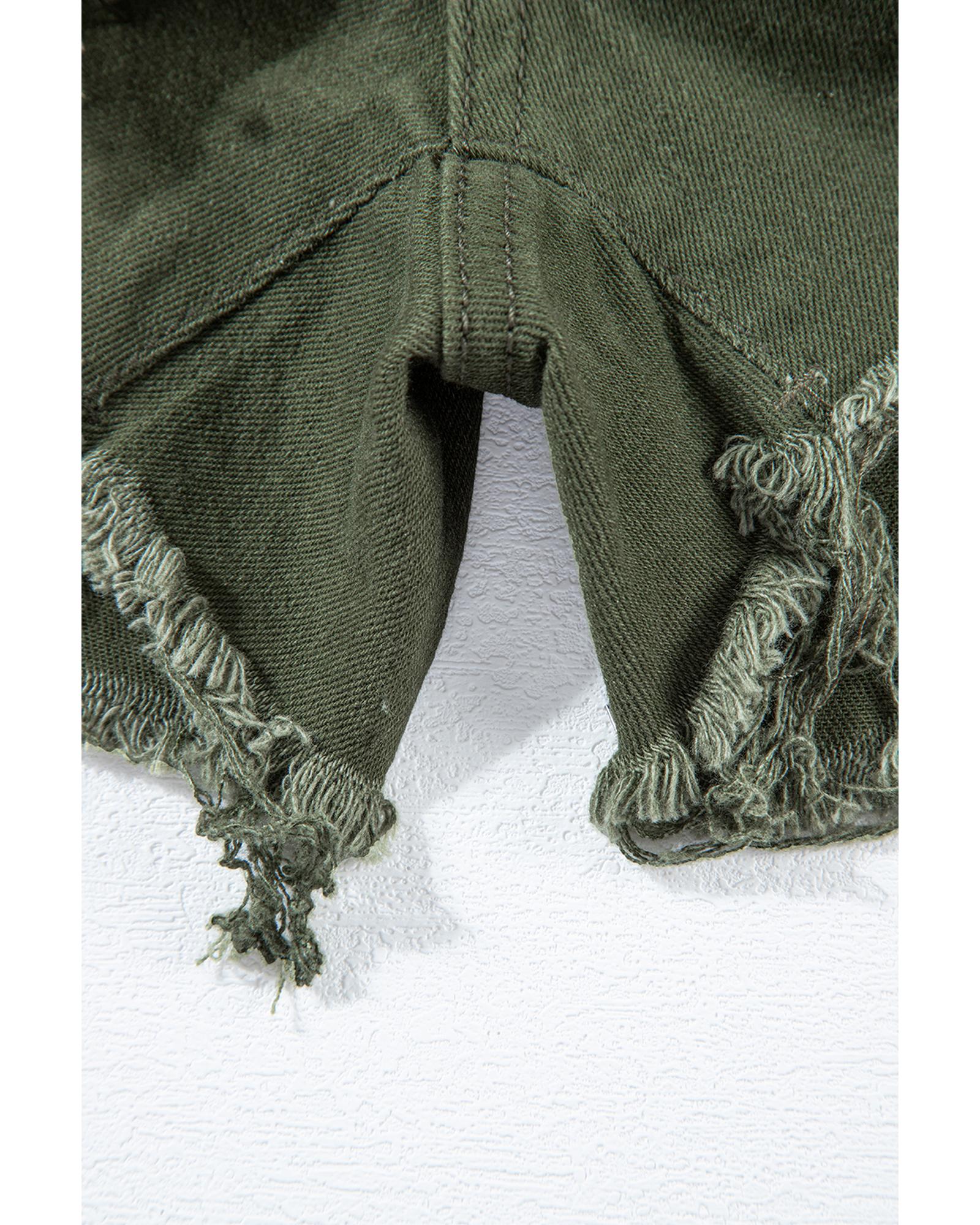 Moss Green Distressed Frayed Denim Romper - L