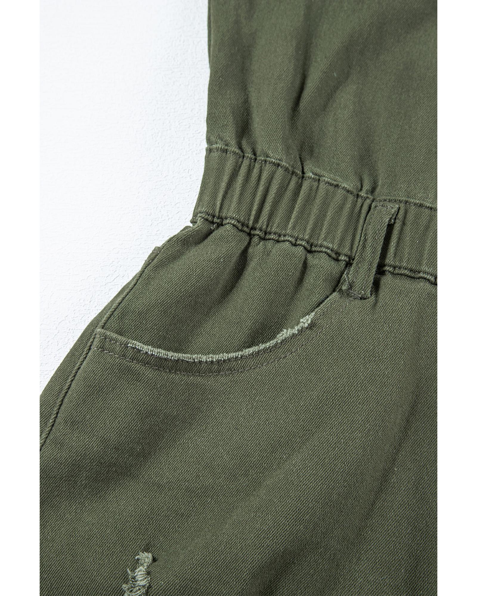 Moss Green Distressed Frayed Denim Romper - XL