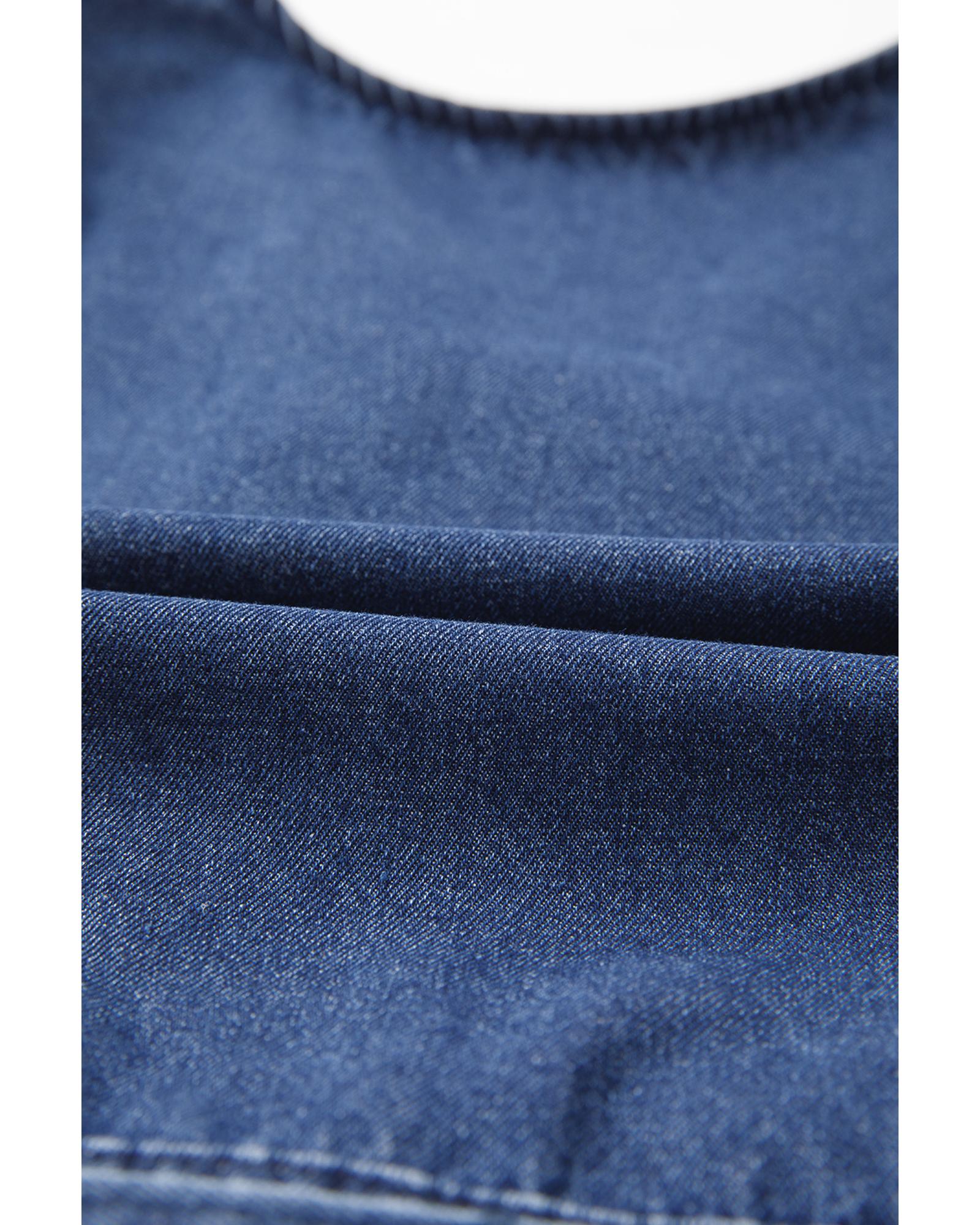 Sail Blue Denim Ruffled Zipped Front Belted Romper - XL