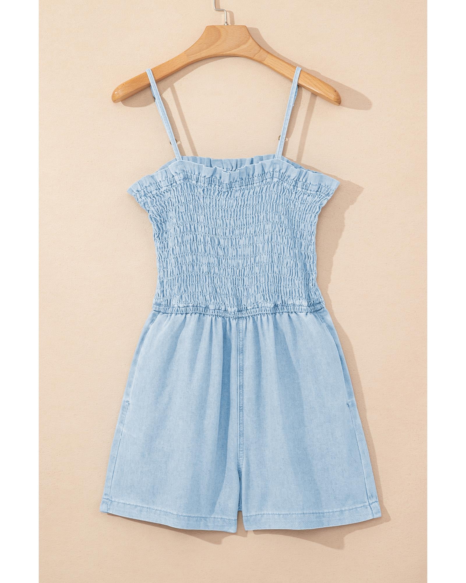 Beau Blue Spaghetti Strap Smocked Denim Romper - XL