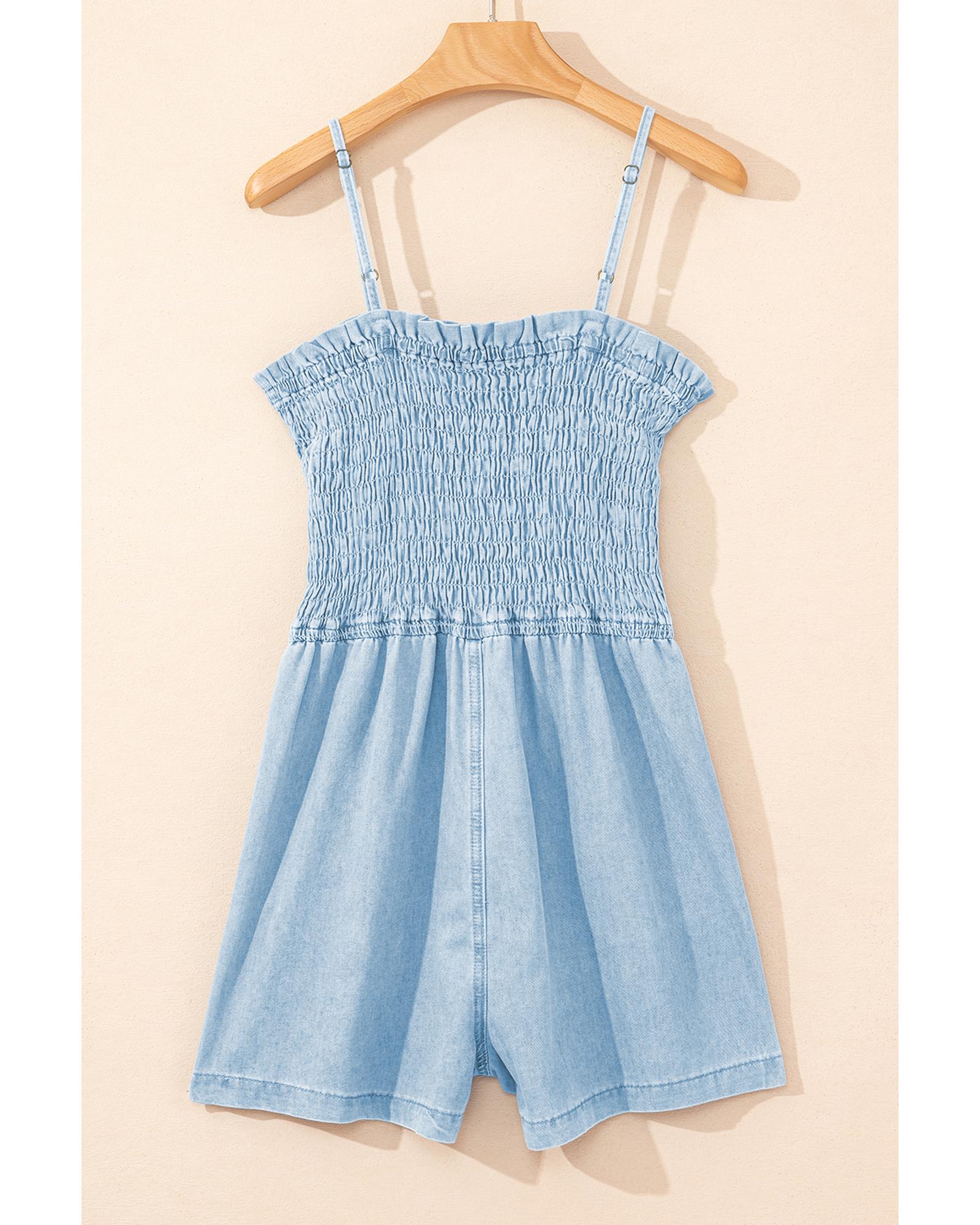 Beau Blue Spaghetti Strap Smocked Denim Romper - XL