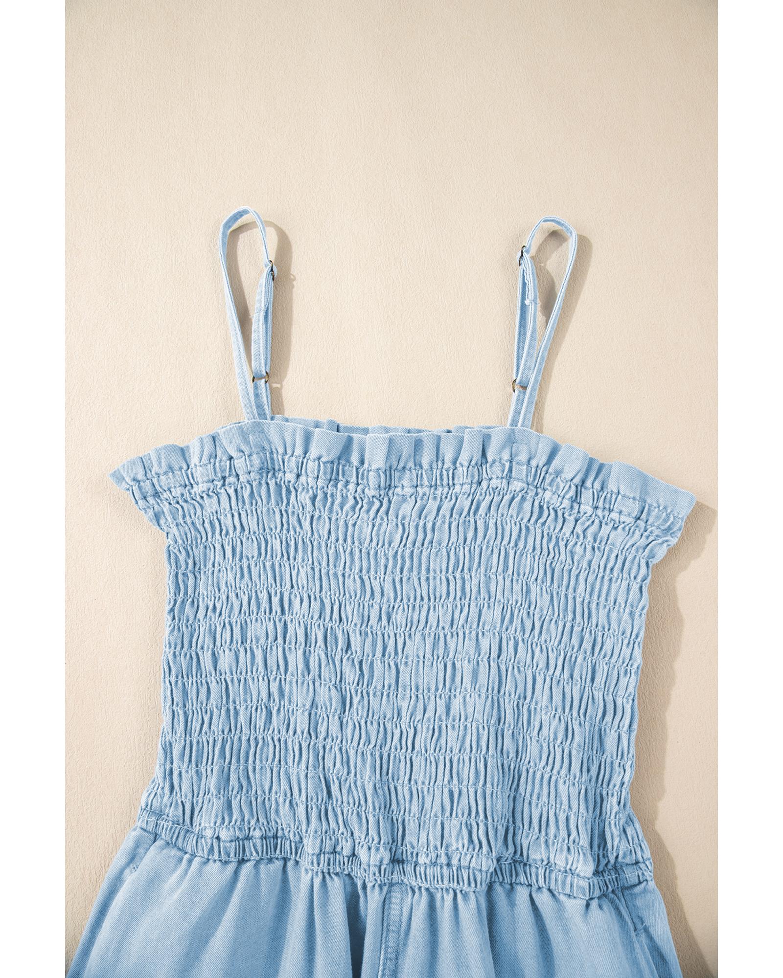Beau Blue Spaghetti Strap Smocked Denim Romper - XL