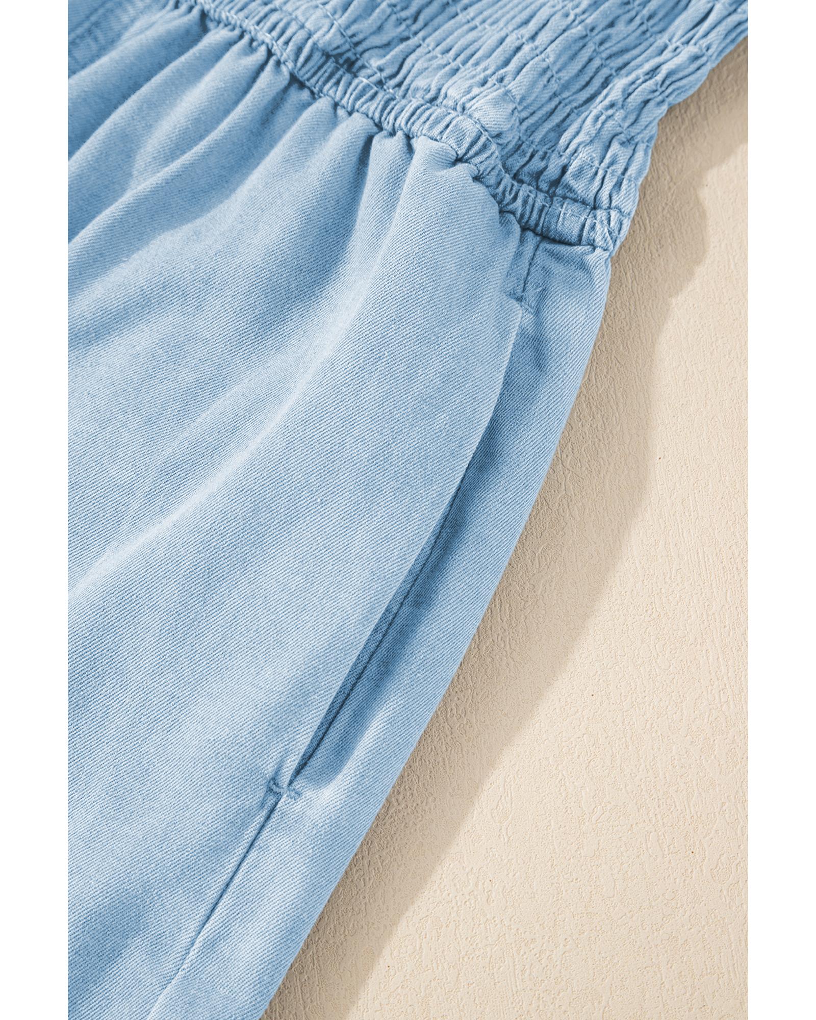 Beau Blue Spaghetti Strap Smocked Denim Romper - XL