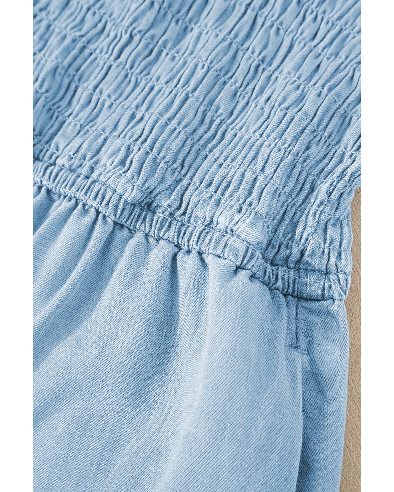 Beau Blue Spaghetti Strap Smocked Denim Romper - XL
