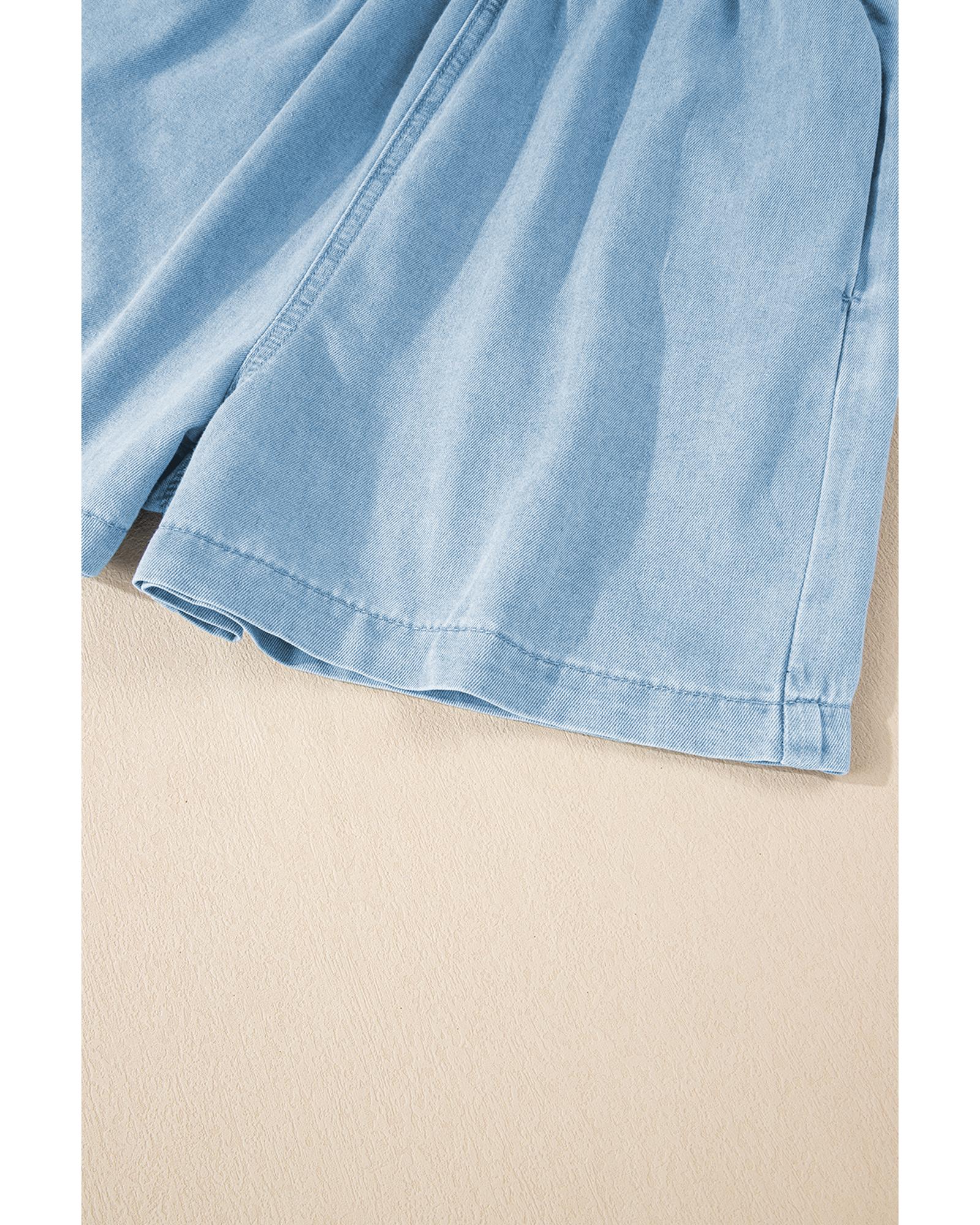 Beau Blue Spaghetti Strap Smocked Denim Romper - XL