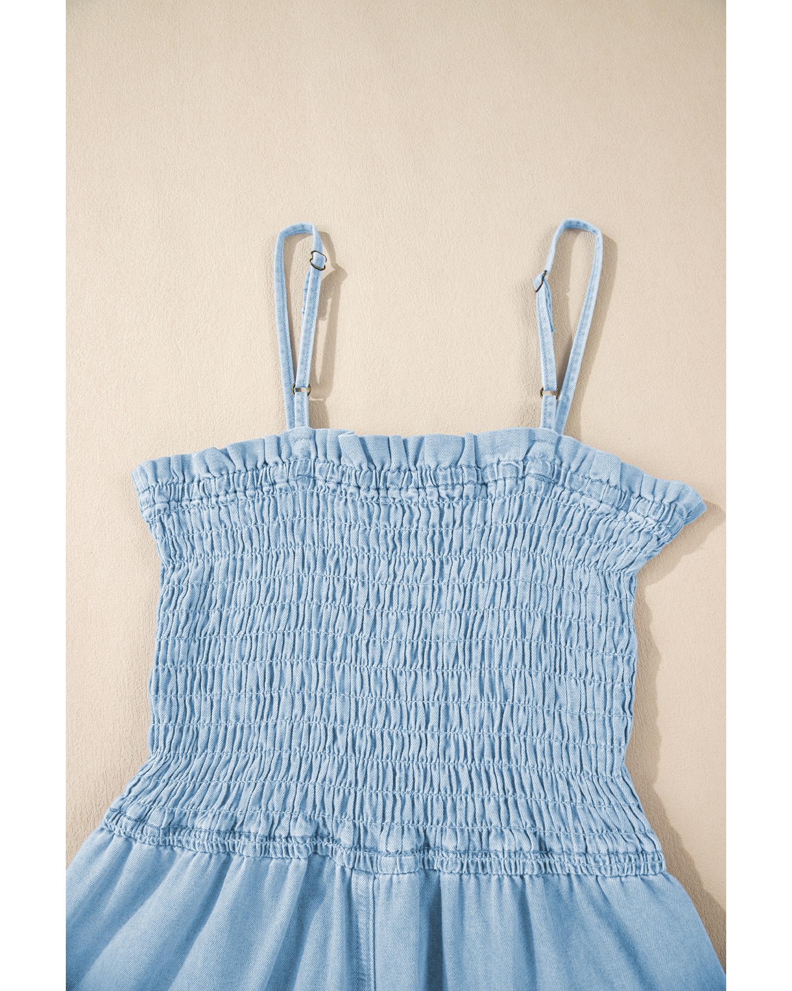 Beau Blue Spaghetti Strap Smocked Denim Romper - XL