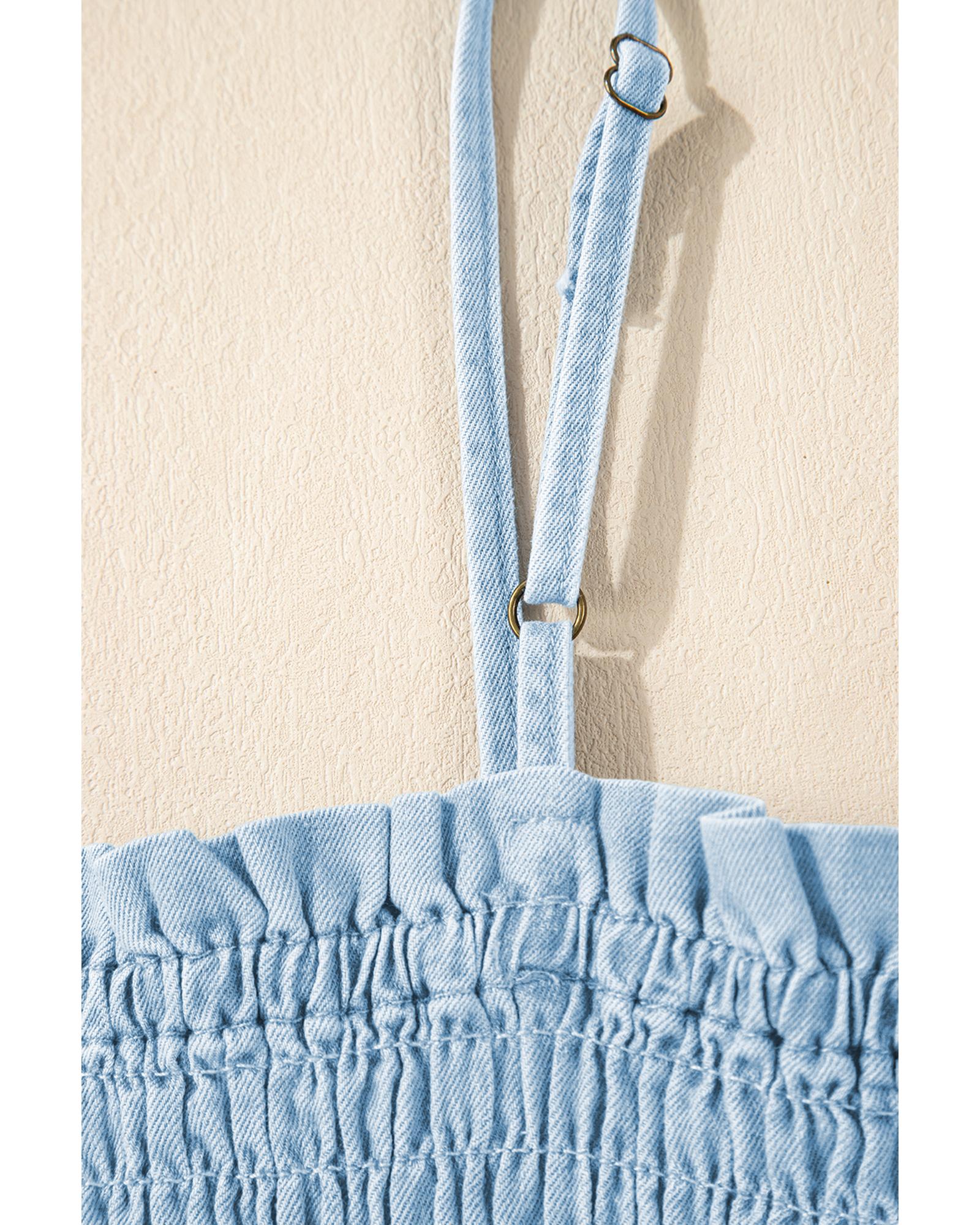 Beau Blue Spaghetti Strap Smocked Denim Romper - XL