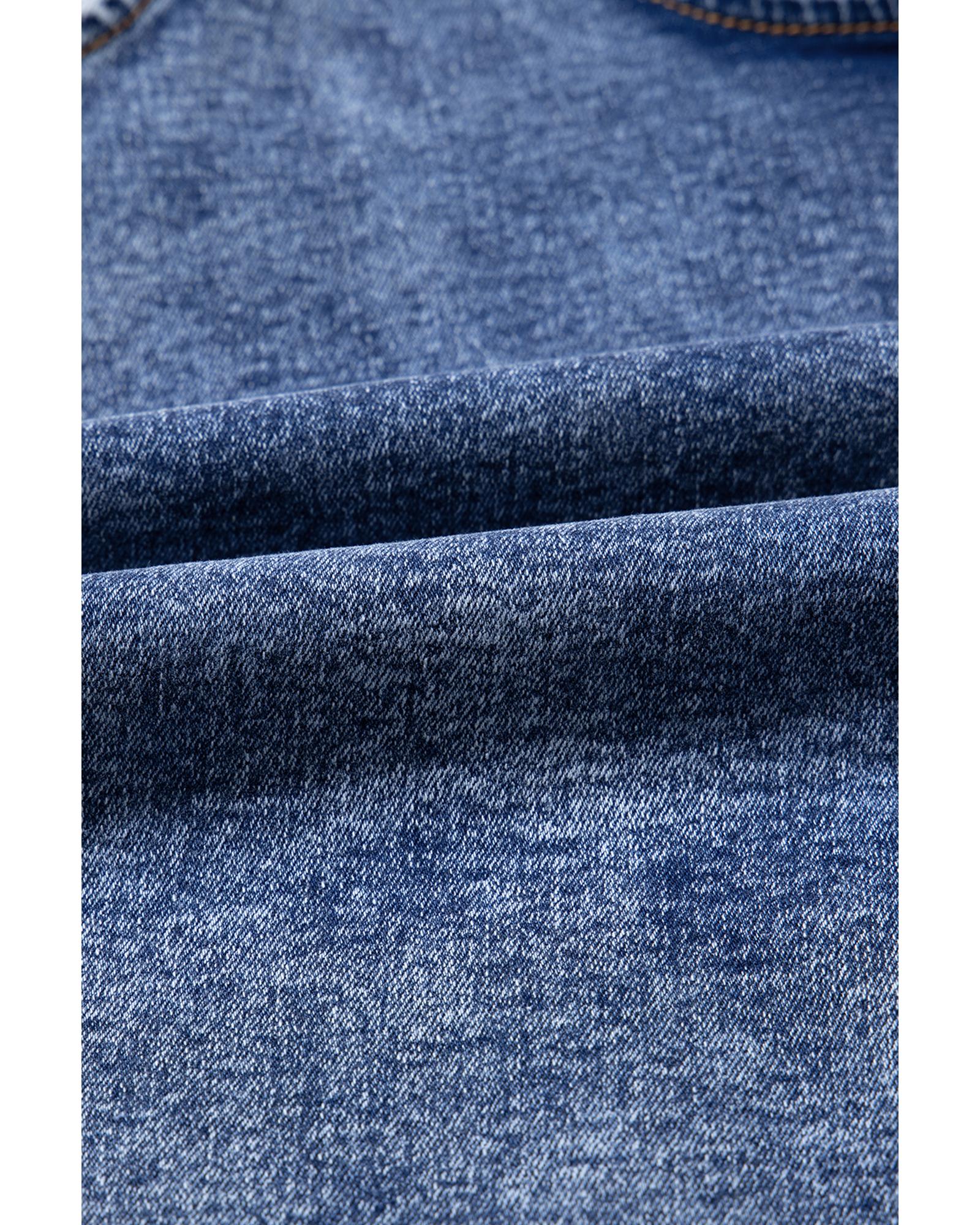 Dusk Blue Sleeveless U Neck Patched Pocket Denim Romper - L