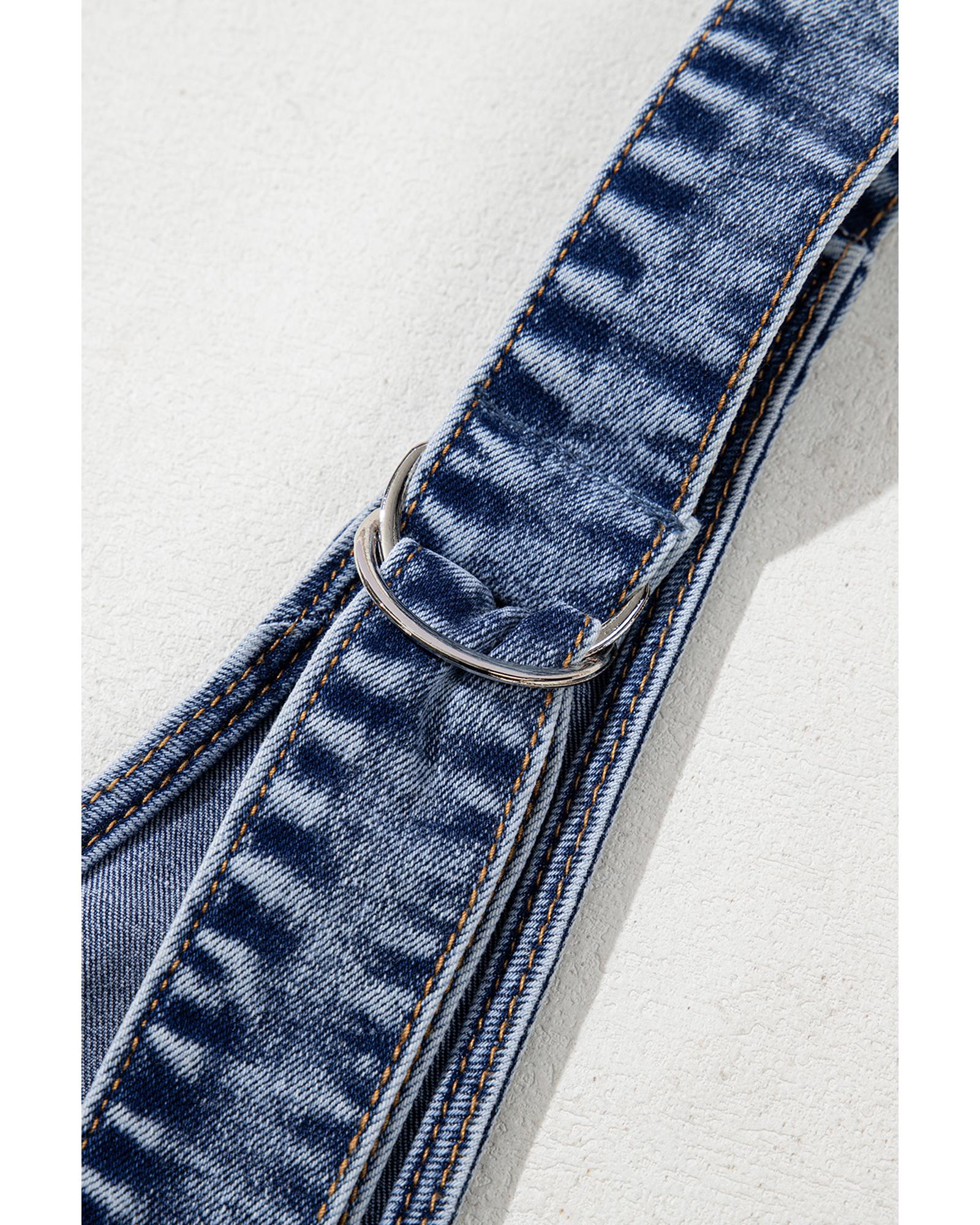 Dusk Blue Sleeveless U Neck Patched Pocket Denim Romper - L