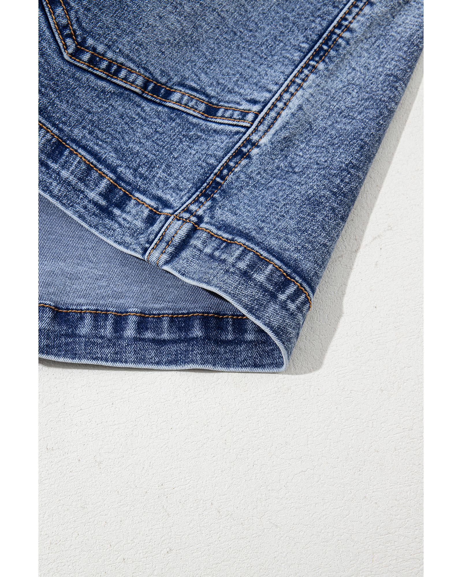 Dusk Blue Sleeveless U Neck Patched Pocket Denim Romper - L