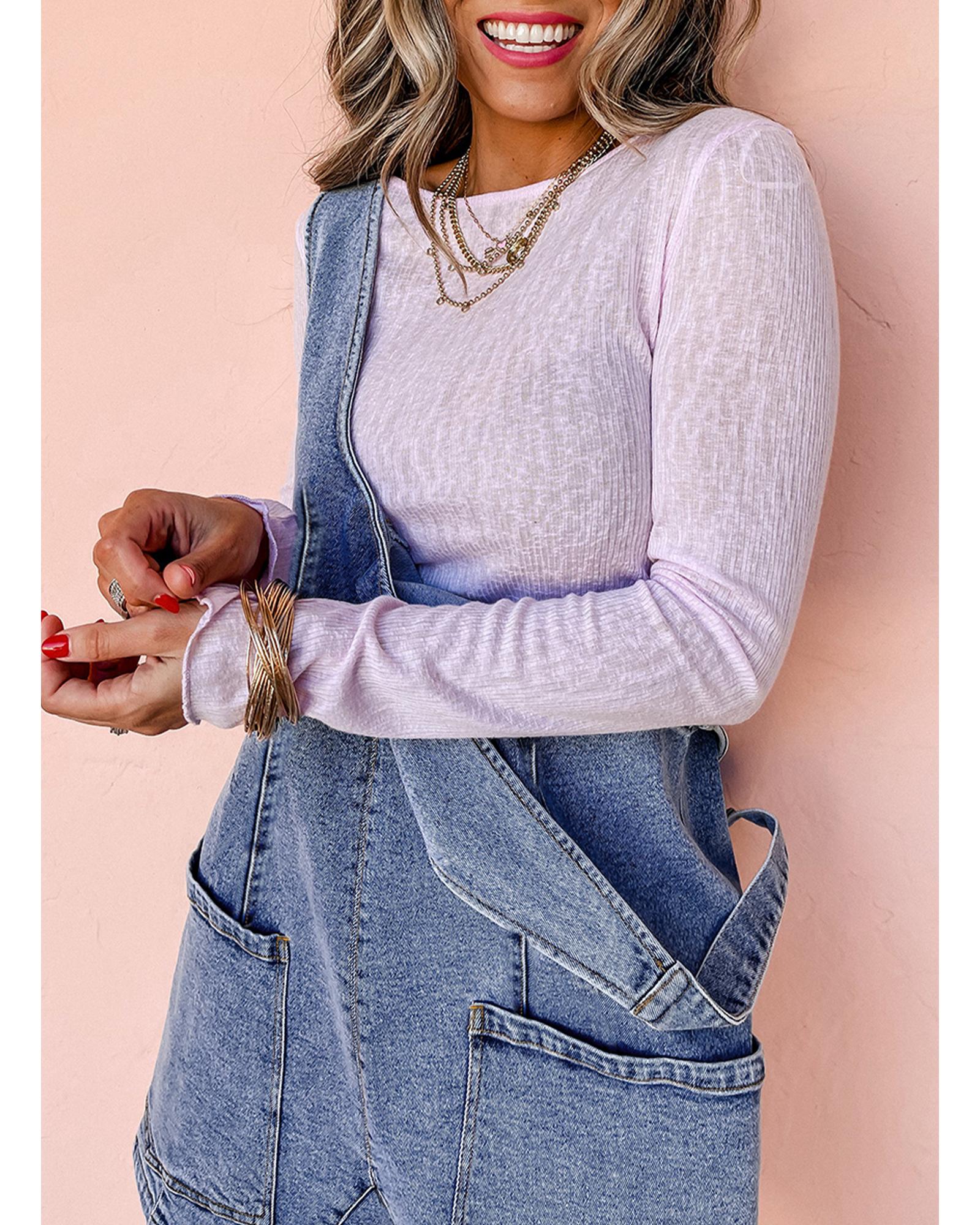 Dusk Blue Sleeveless U Neck Patched Pocket Denim Romper - XL