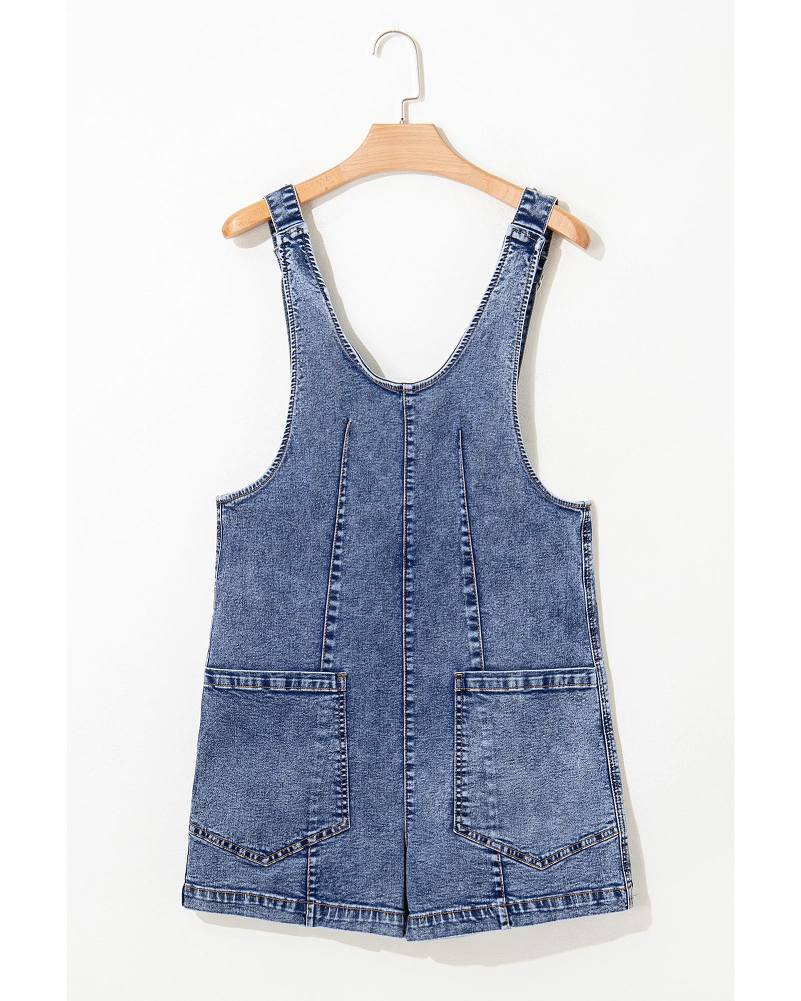 Dusk Blue Sleeveless U Neck Patched Pocket Denim Romper - XL
