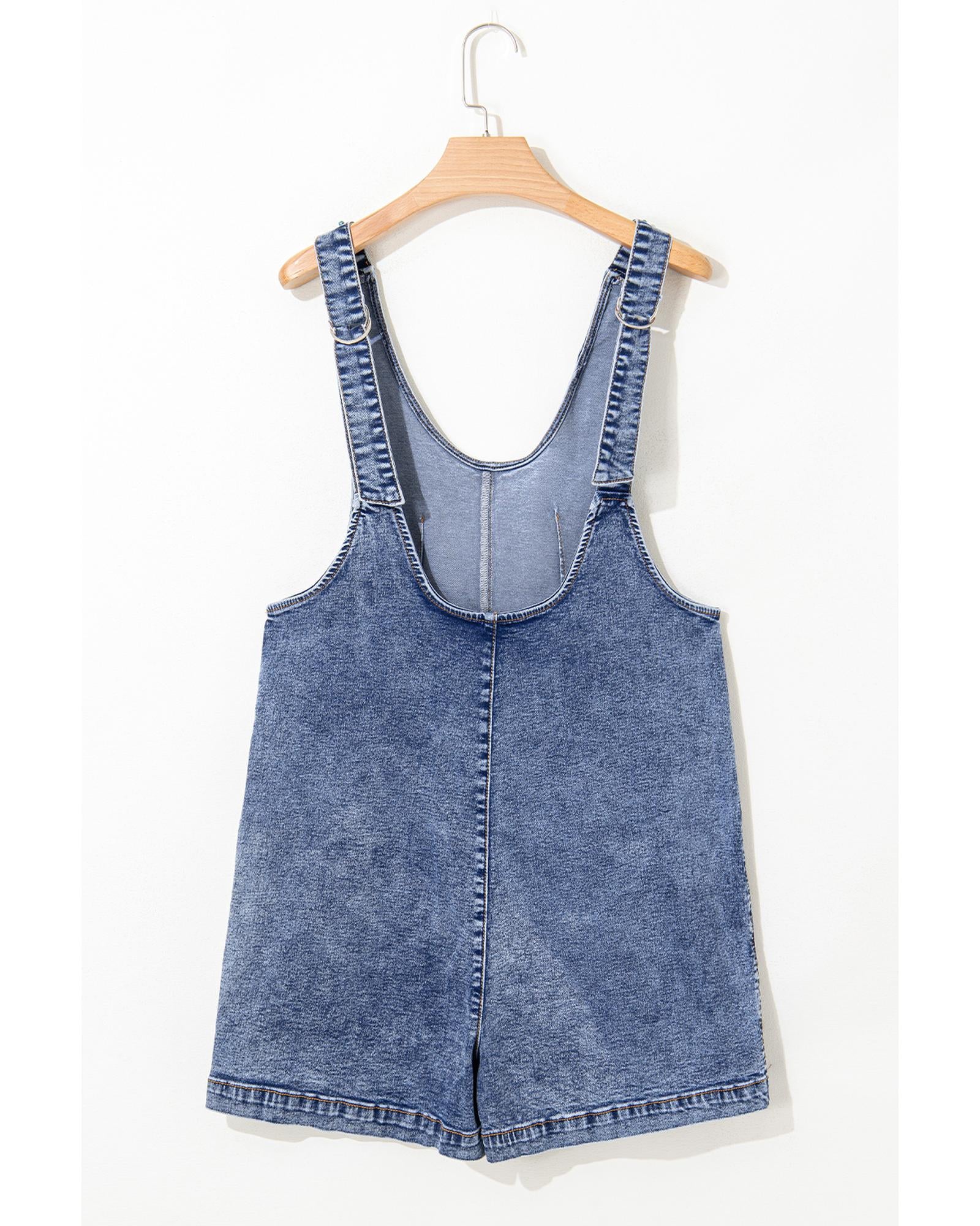 Dusk Blue Sleeveless U Neck Patched Pocket Denim Romper - XL
