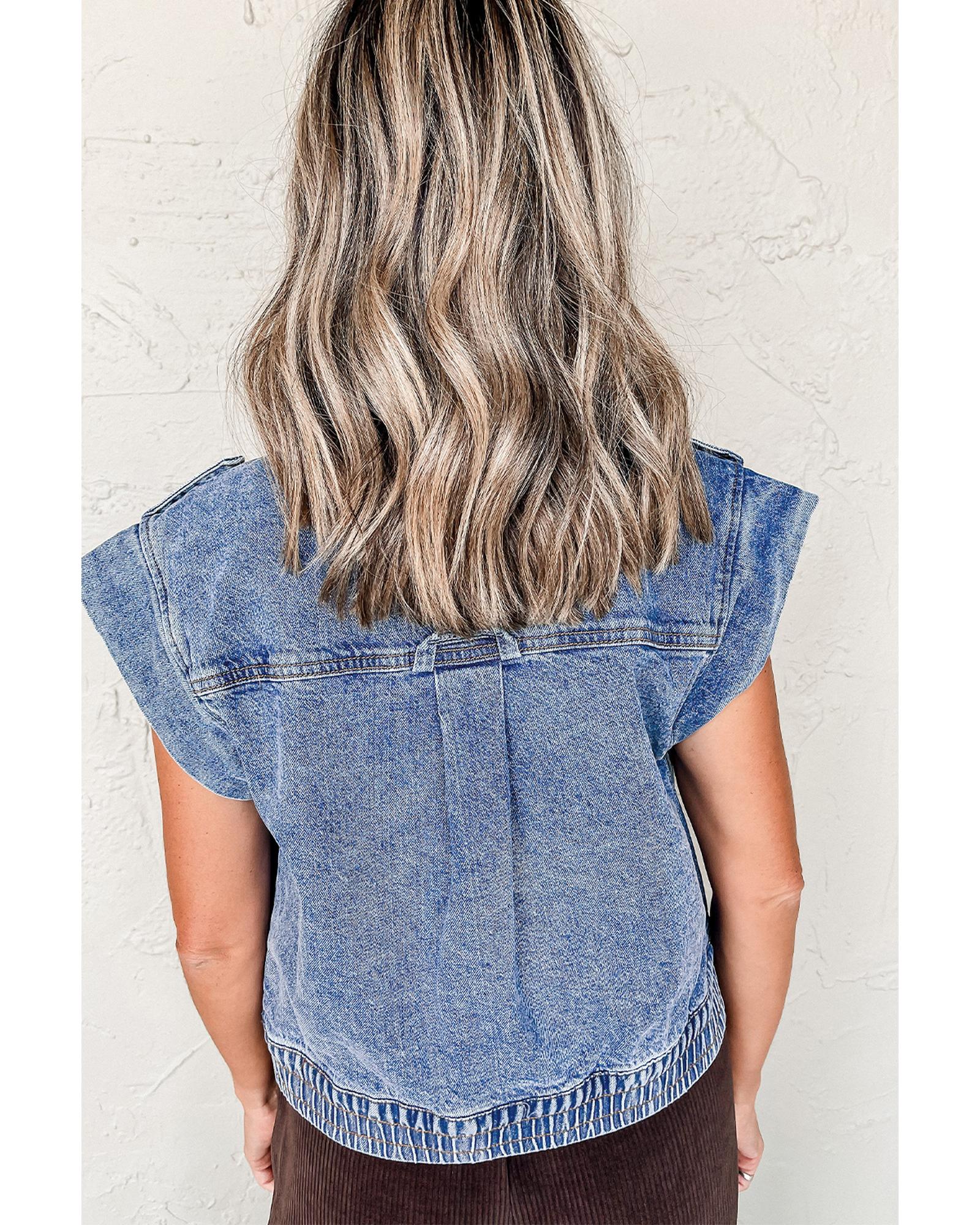 Ashleigh Blue Acid Wash Elastic Hem Button Up Denim Vest - L