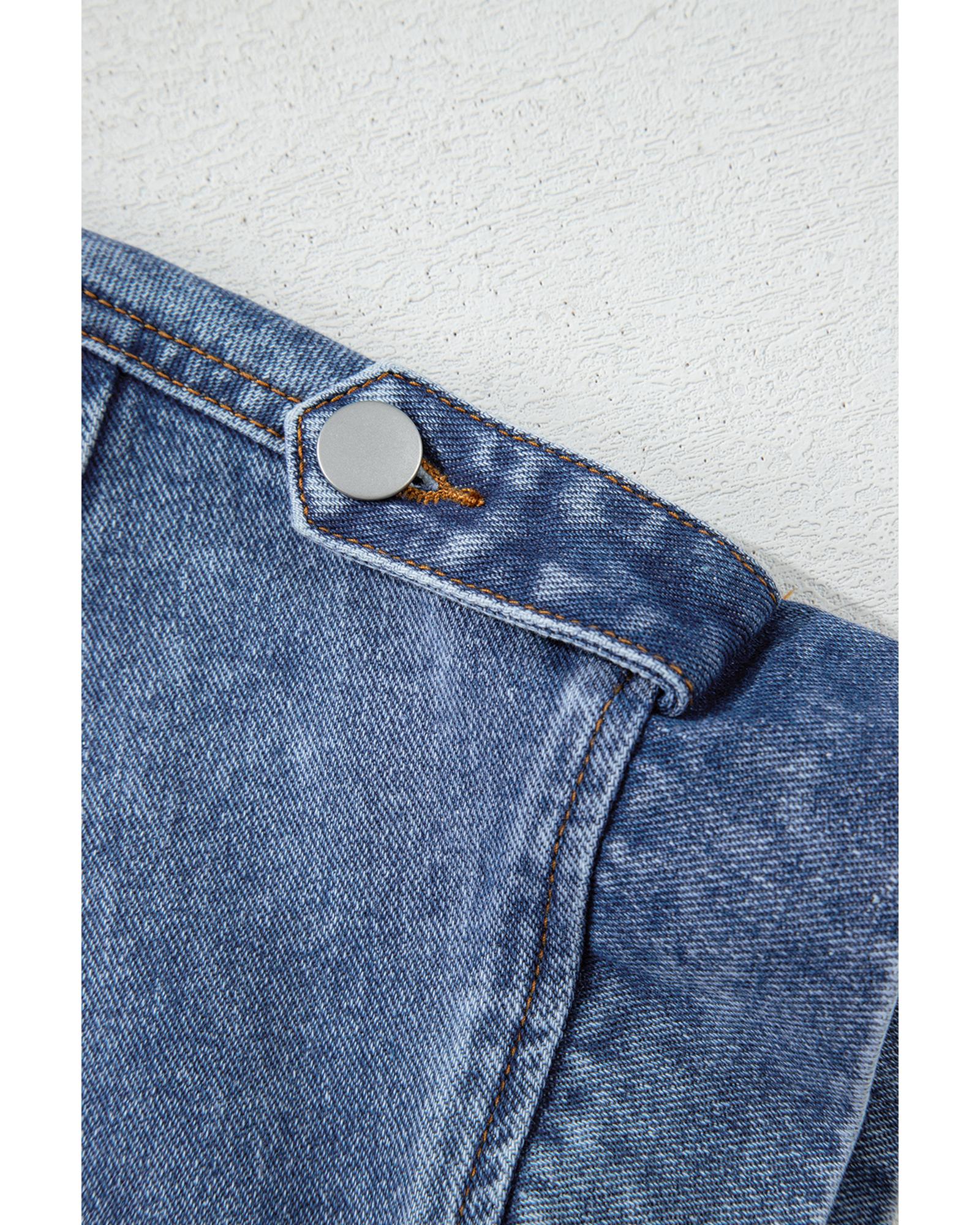 Ashleigh Blue Acid Wash Elastic Hem Button Up Denim Vest - XL