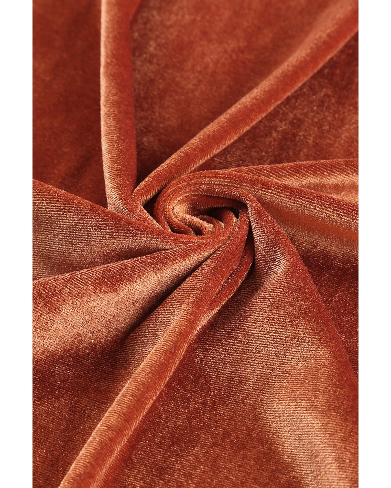 Brown Retro Velvet Long Sleeve Pocket Coat - S