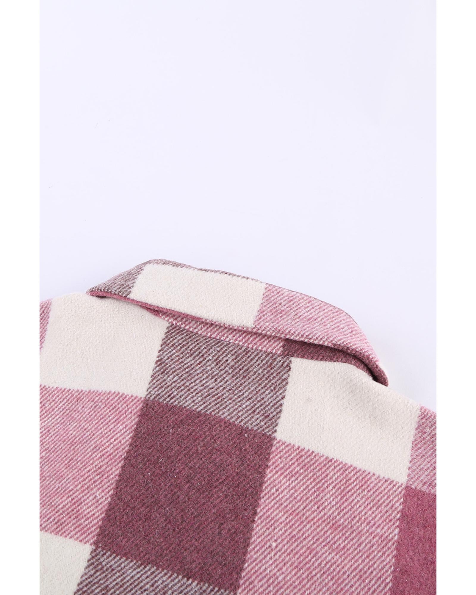 Plaid Color Block Buttoned Long Sleeve Jacket with Pocket - M
