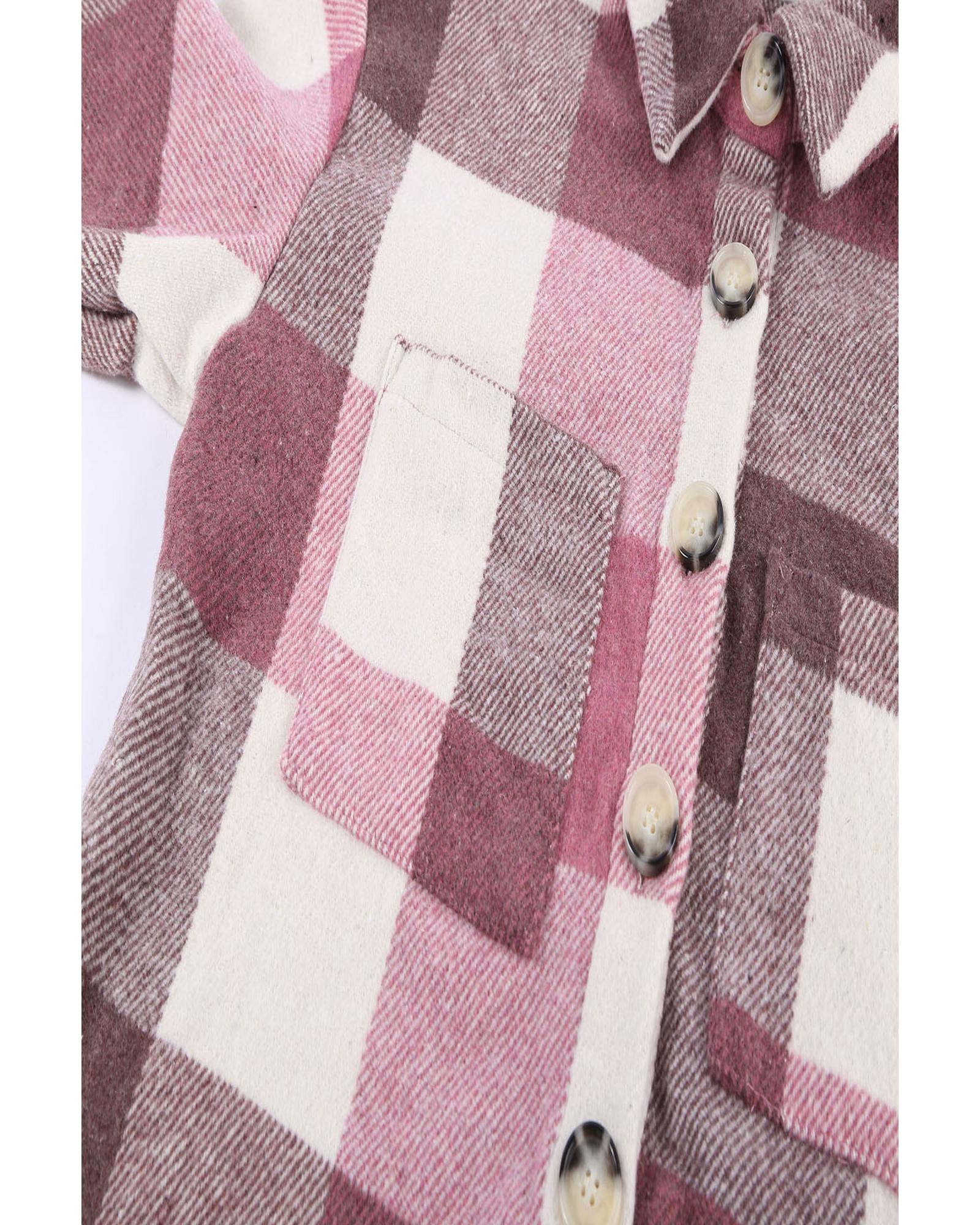 Plaid Color Block Buttoned Long Sleeve Jacket with Pocket - M