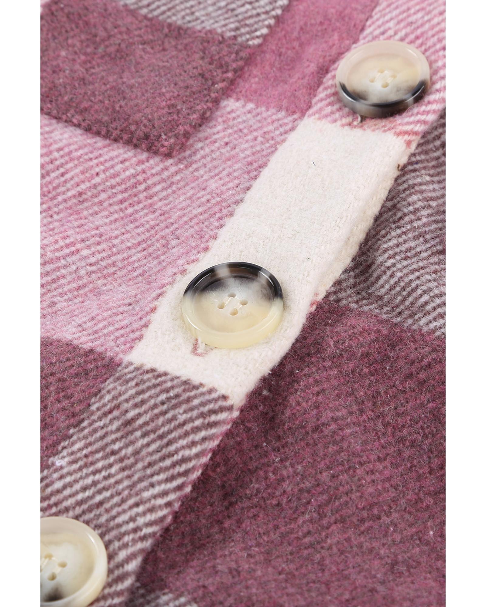 Plaid Color Block Buttoned Long Sleeve Jacket with Pocket - M
