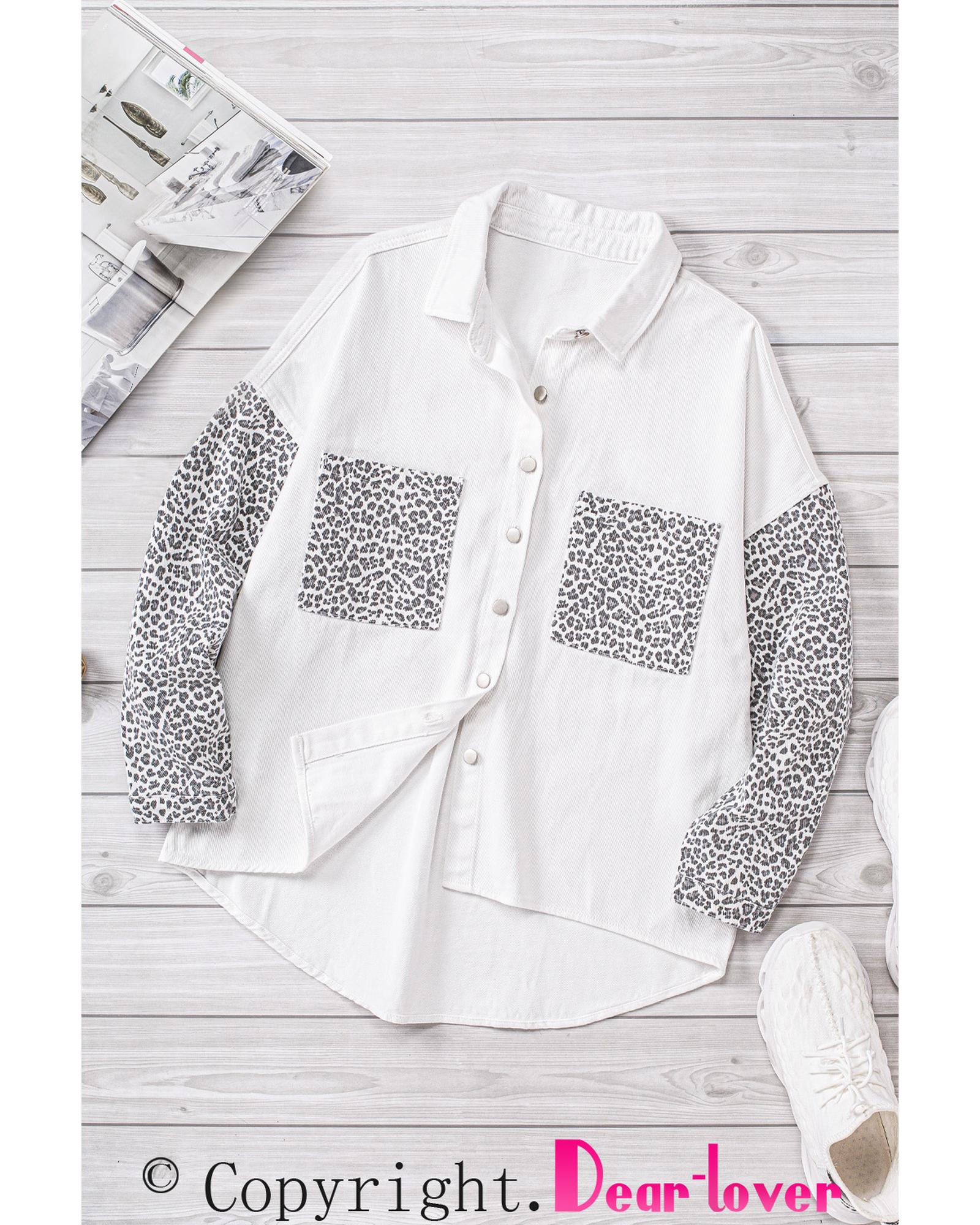 White Contrast Leopard Denim Jacket - L