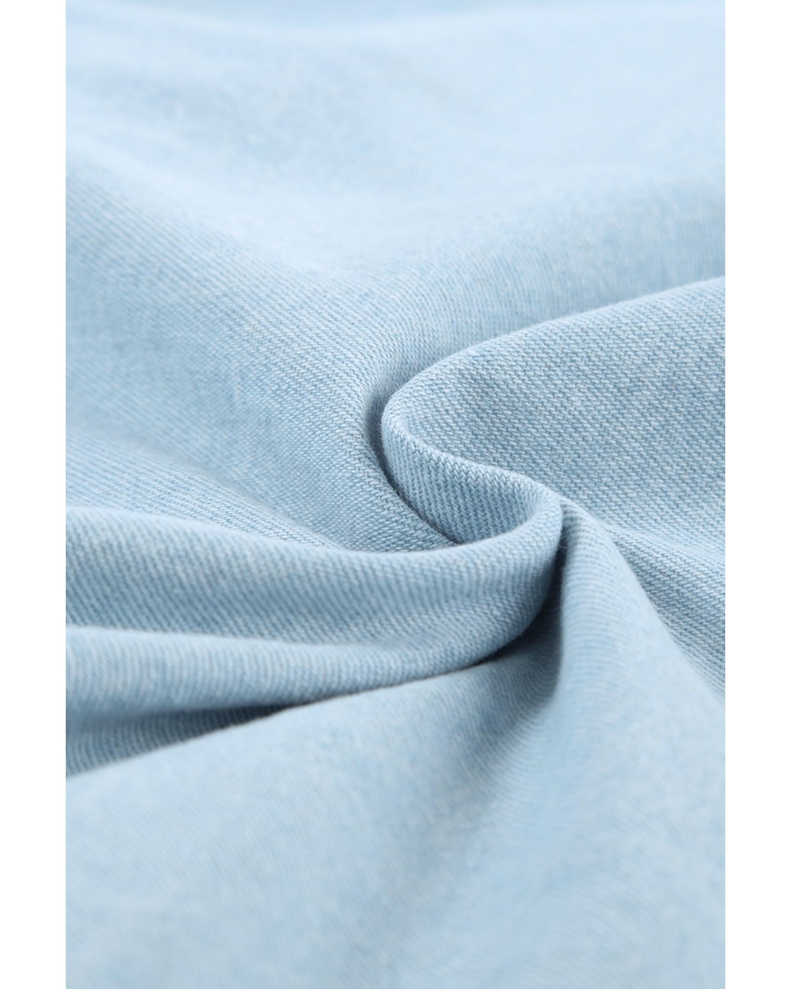 Sky Blue Contrast Leopard Denim Jacket - L