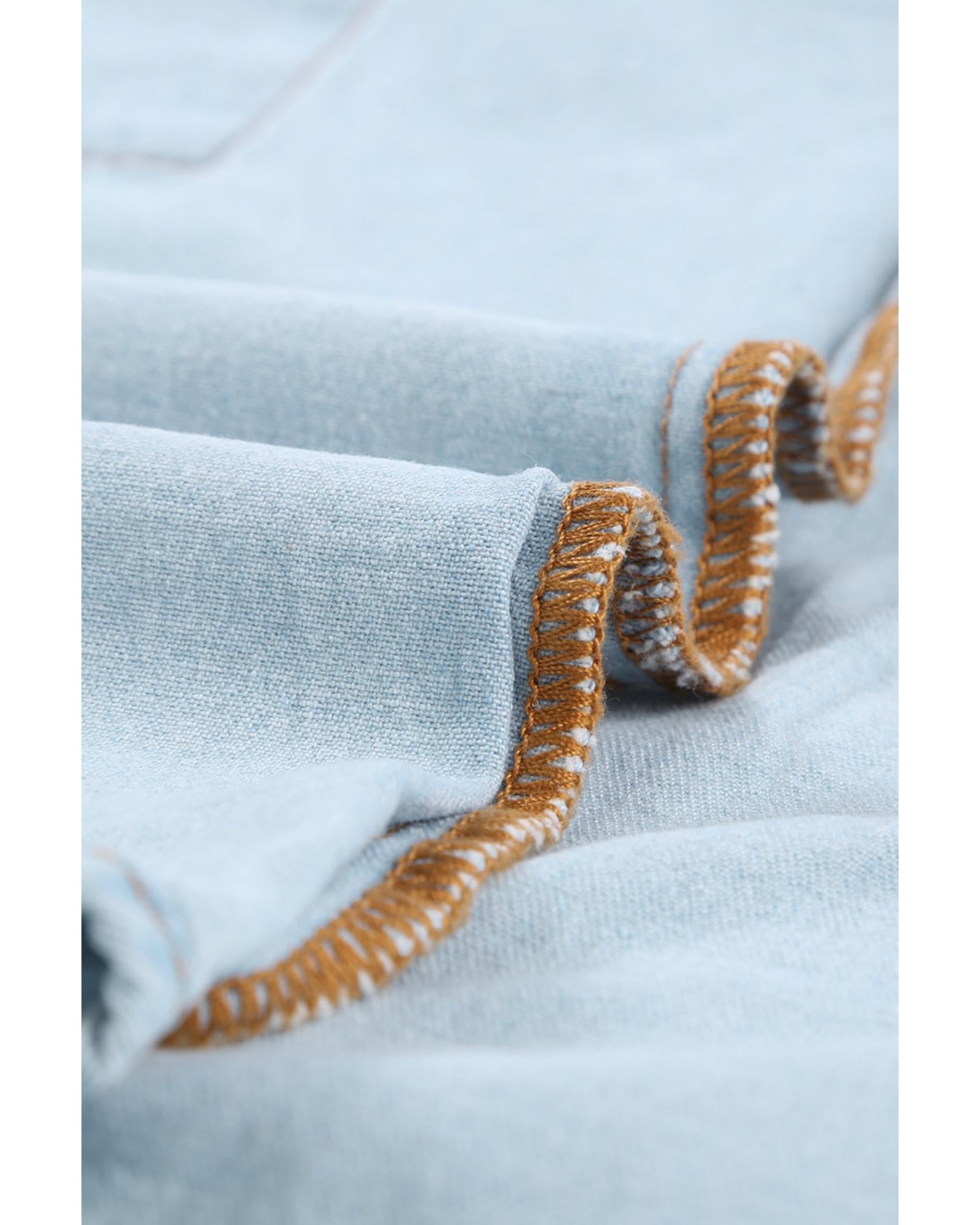 Sky Blue Contrast Leopard Denim Jacket - S