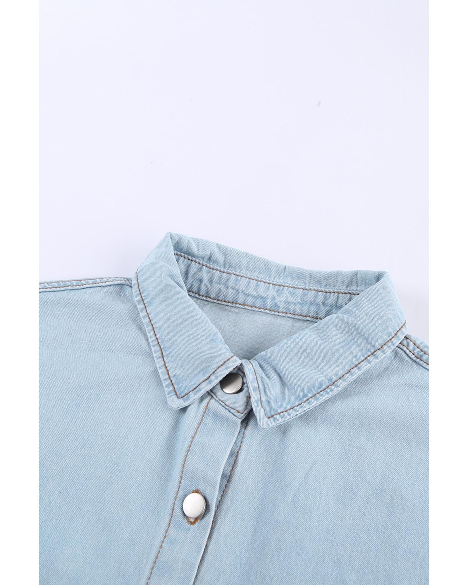 Sky Blue Contrast Leopard Denim Jacket - XL