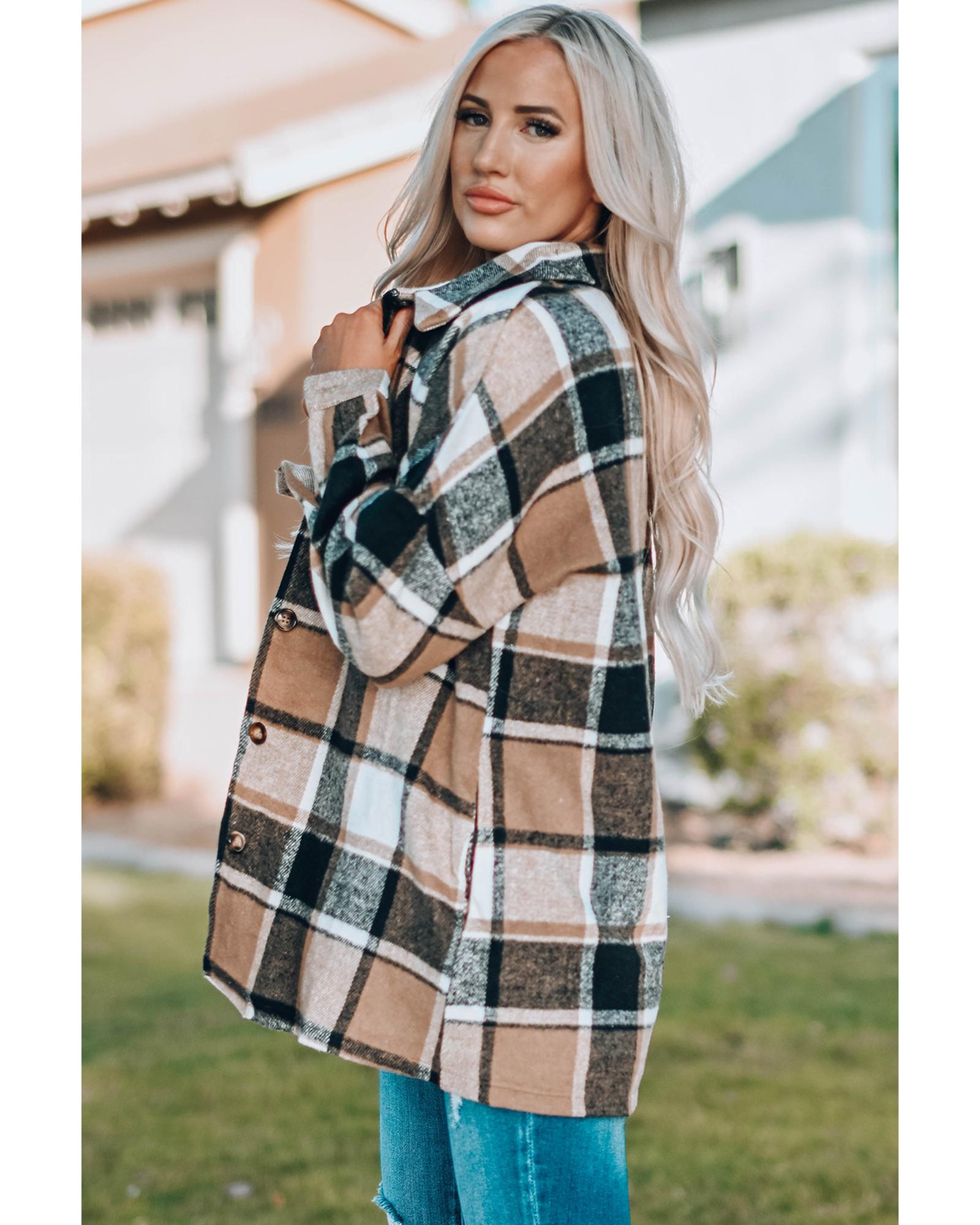 Azura Exchange Plaid Print Buttoned Shirt Jacket - M