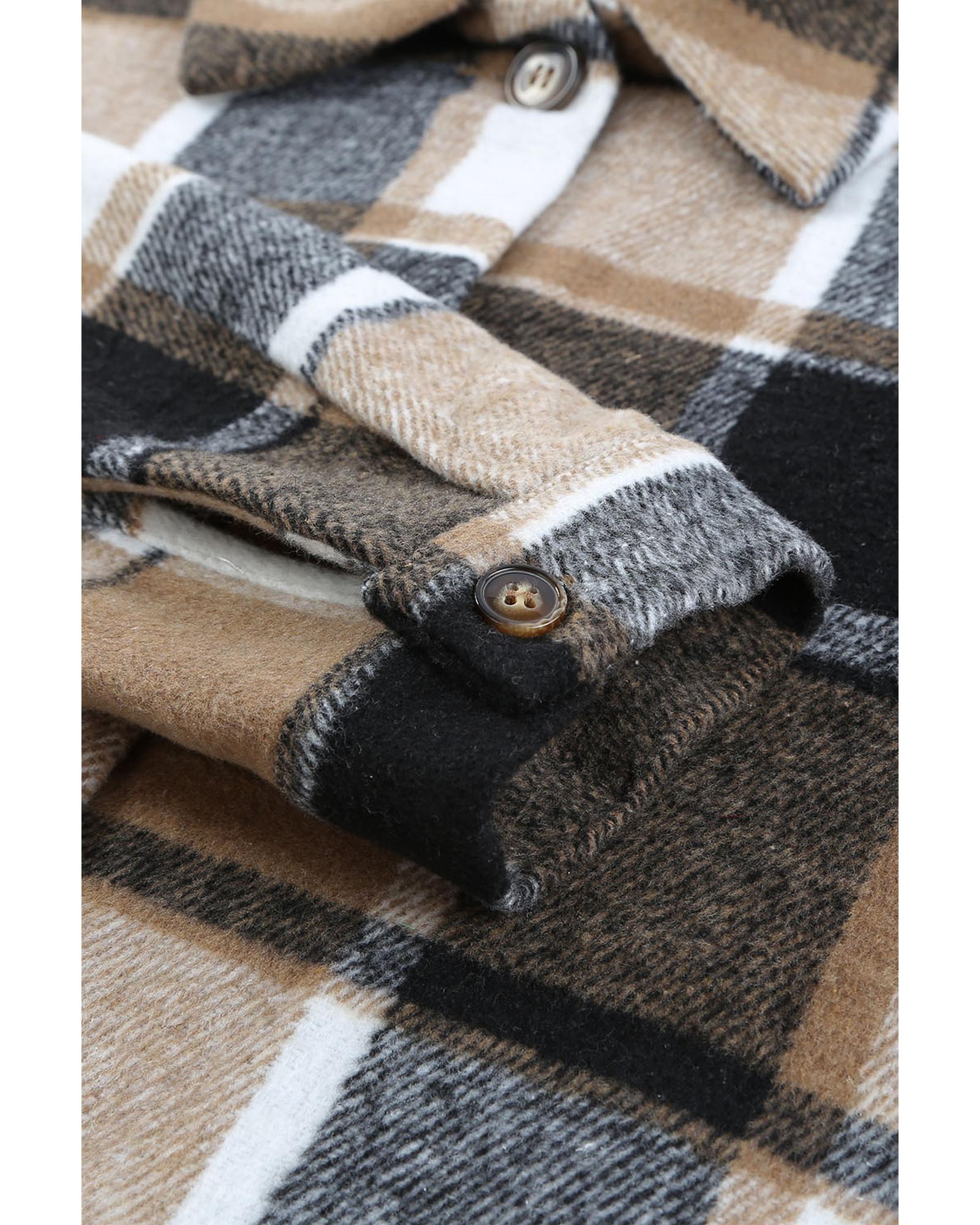 Azura Exchange Plaid Print Buttoned Shirt Jacket - M