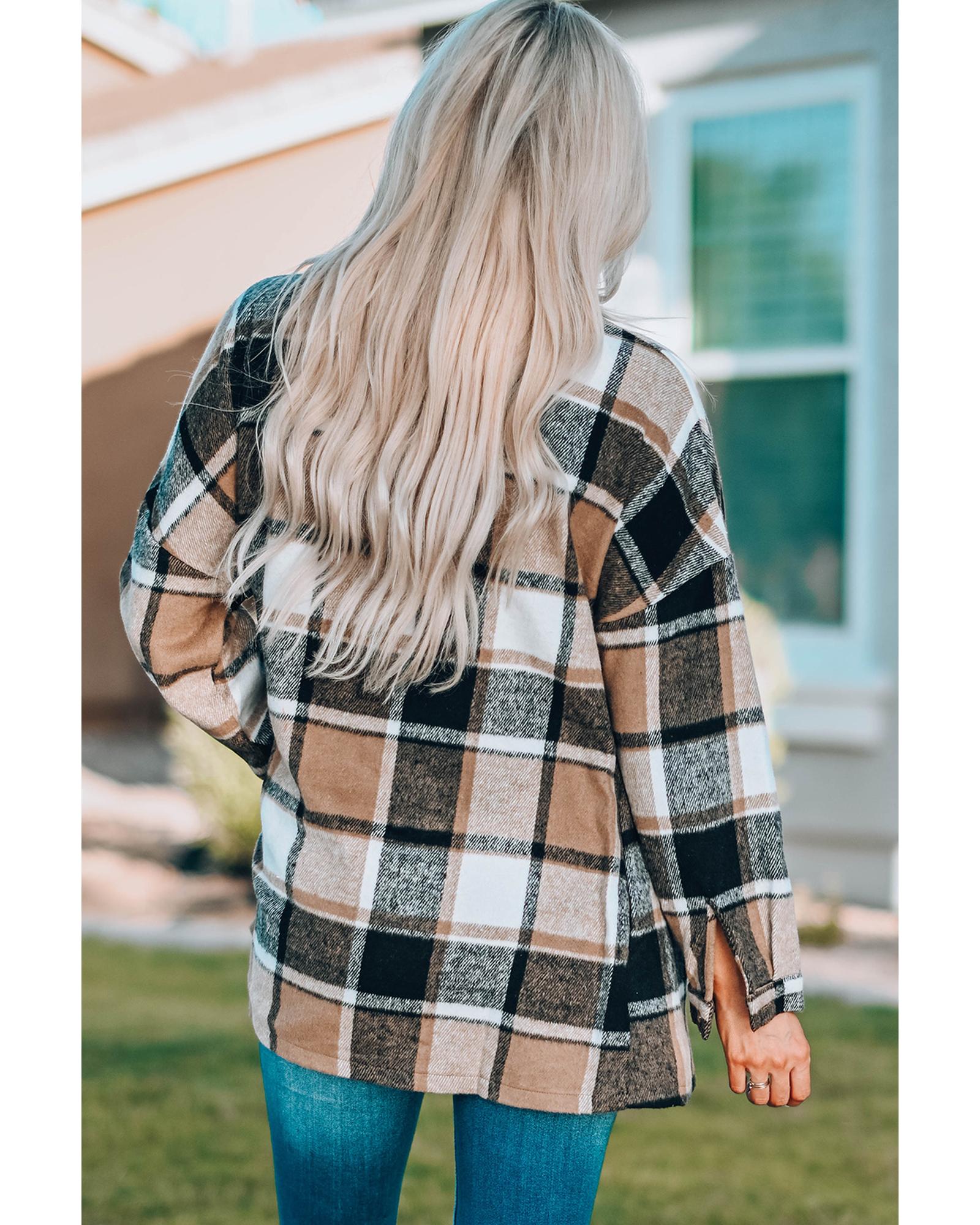 Azura Exchange Plaid Print Buttoned Shirt Jacket - S