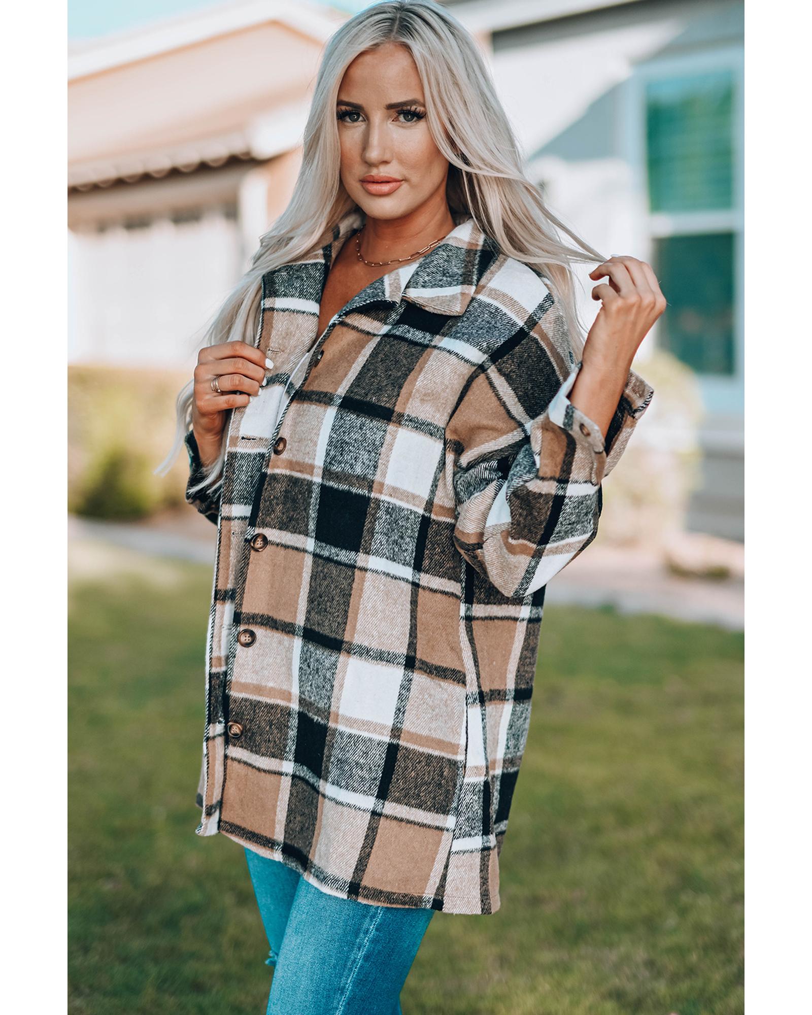 Azura Exchange Plaid Print Buttoned Shirt Jacket - XL